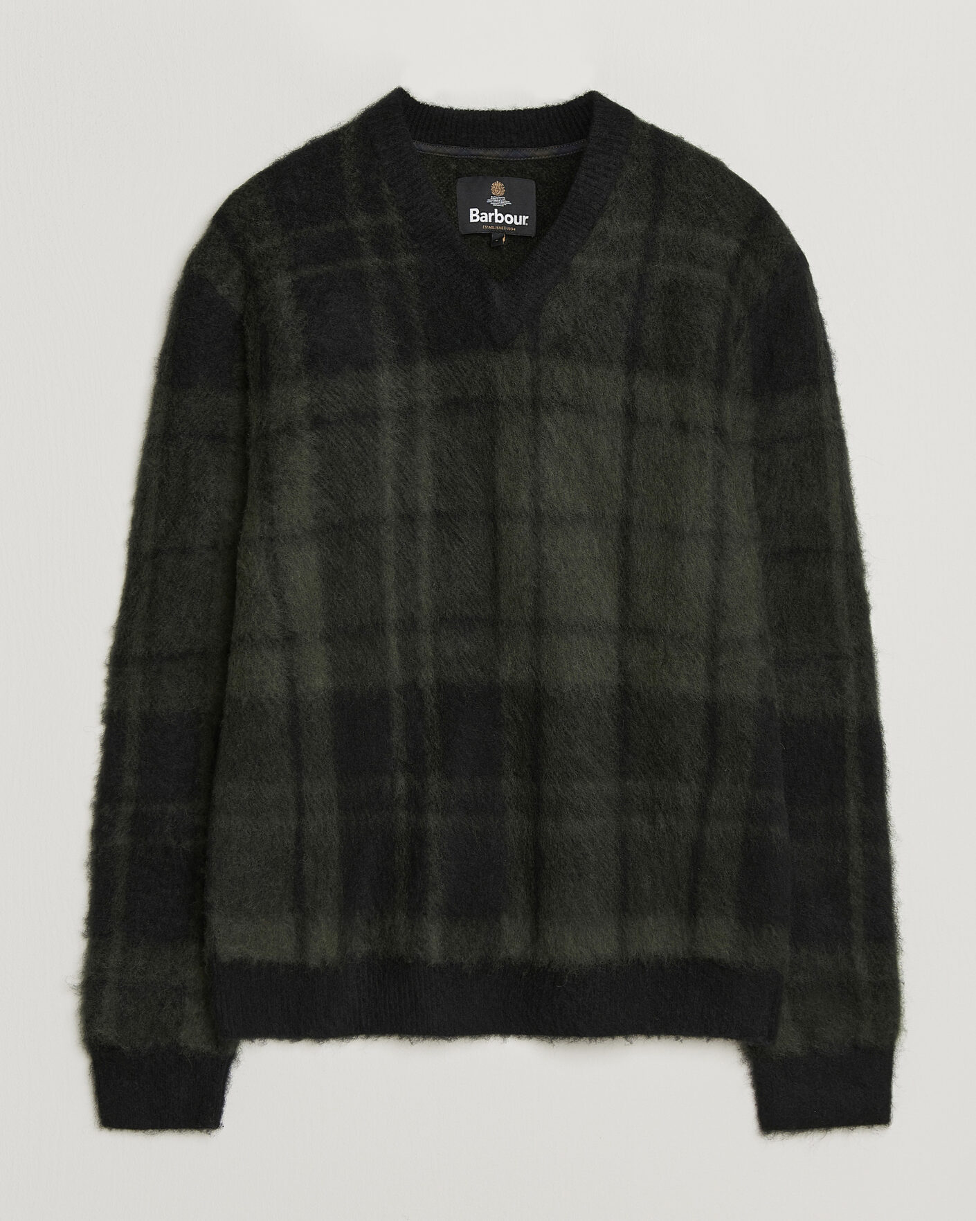 Herr | Tröjor | Barbour Lifestyle | Hunham Tartan V-Neck Knitted Jumper Black