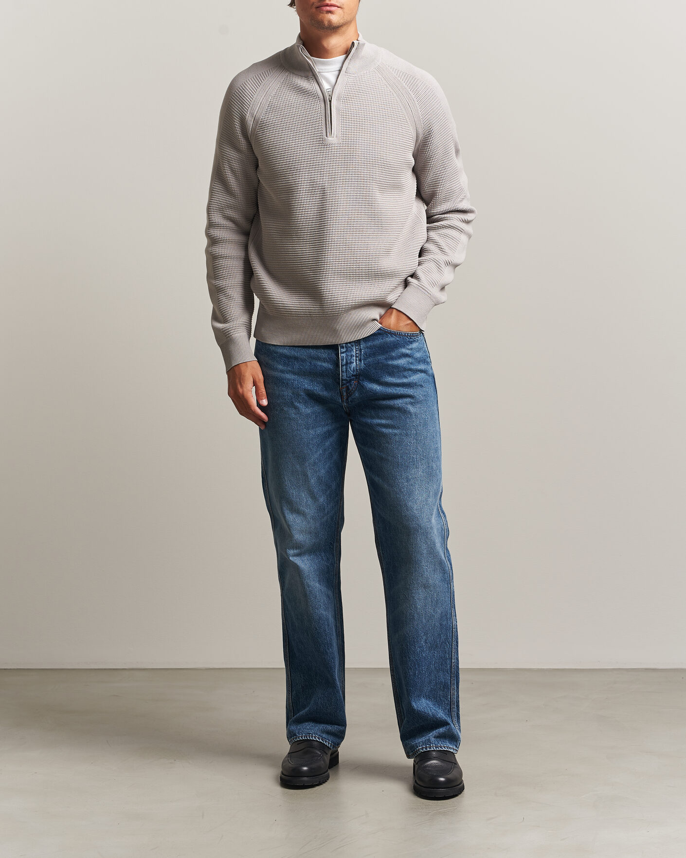 Herr | Tröjor | Belstaff | Bradwell Cotton Knitted Quarter Zip Concrete