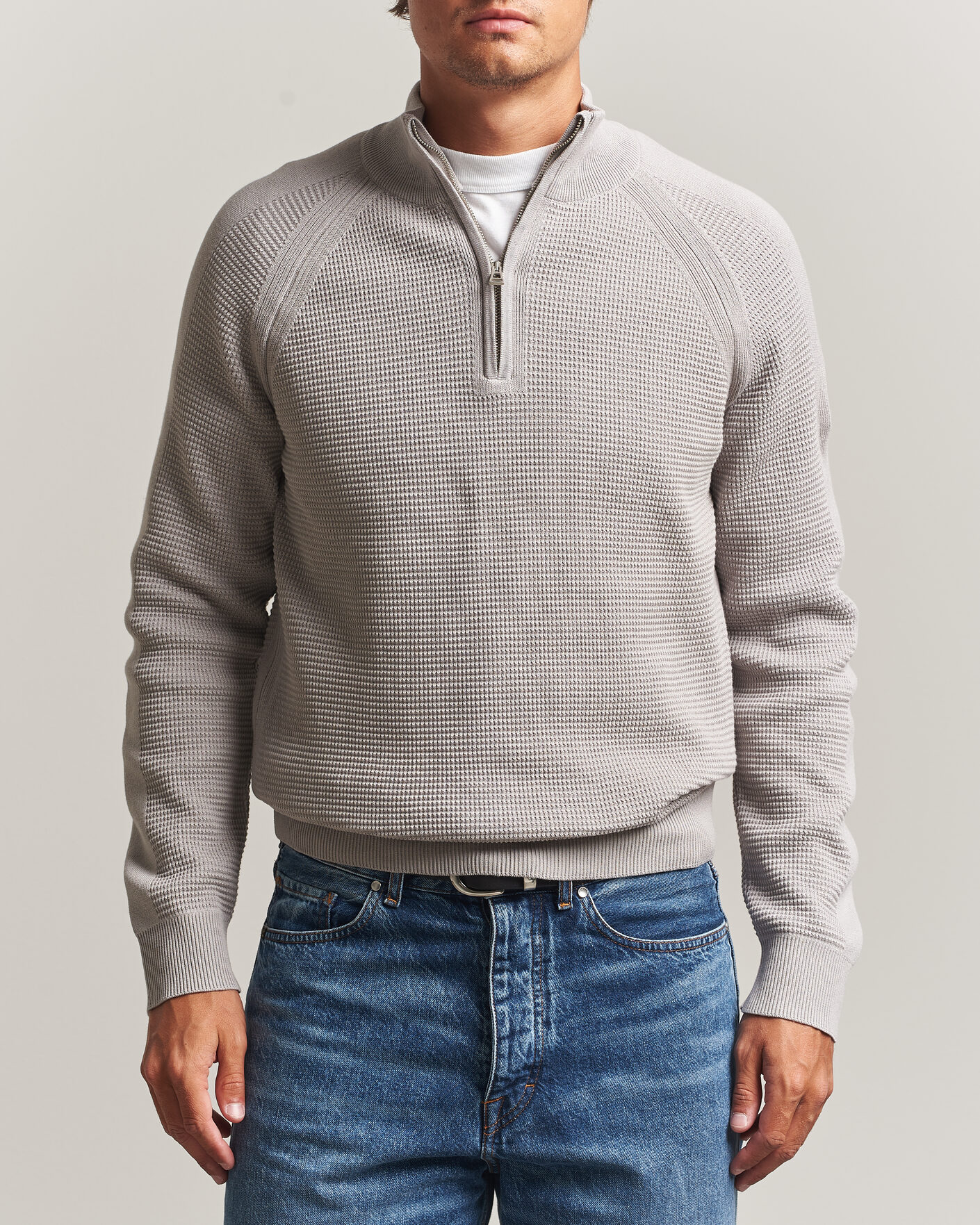 Herr | Tröjor | Belstaff | Bradwell Cotton Knitted Quarter Zip Concrete