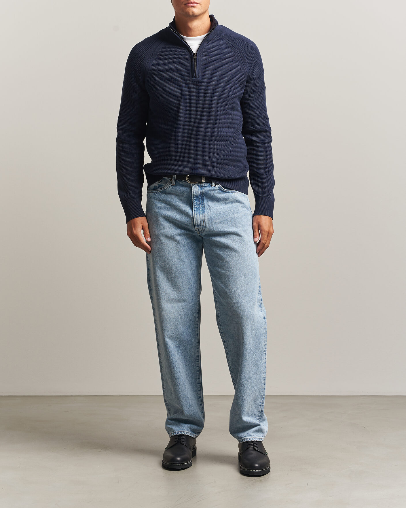 Herr | Tröjor | Belstaff | Bradwell Cotton Knitted Quarter Zip Dark Ink