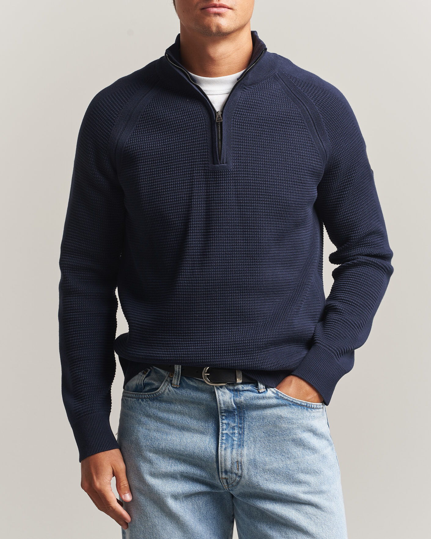Herr | Tröjor | Belstaff | Bradwell Cotton Knitted Quarter Zip Dark Ink