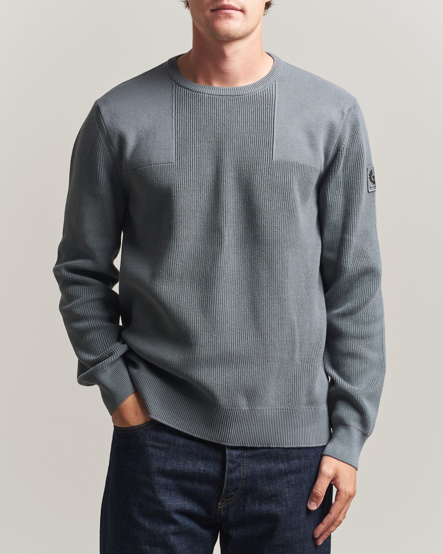 Herr | Tröjor | Belstaff | Commander Knitted Crew Neck Atlantic Grey