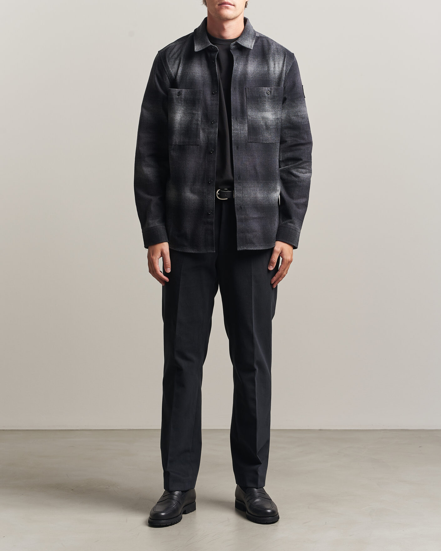 Herr | Skjortor | Belstaff | Outpost Cotton Flannel Checked Overshirt Black