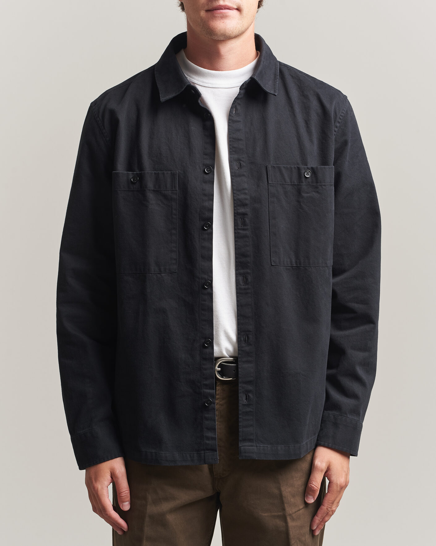Herr | Skjortor | Belstaff | Outpost Cotton Herringbone Overshirt Black