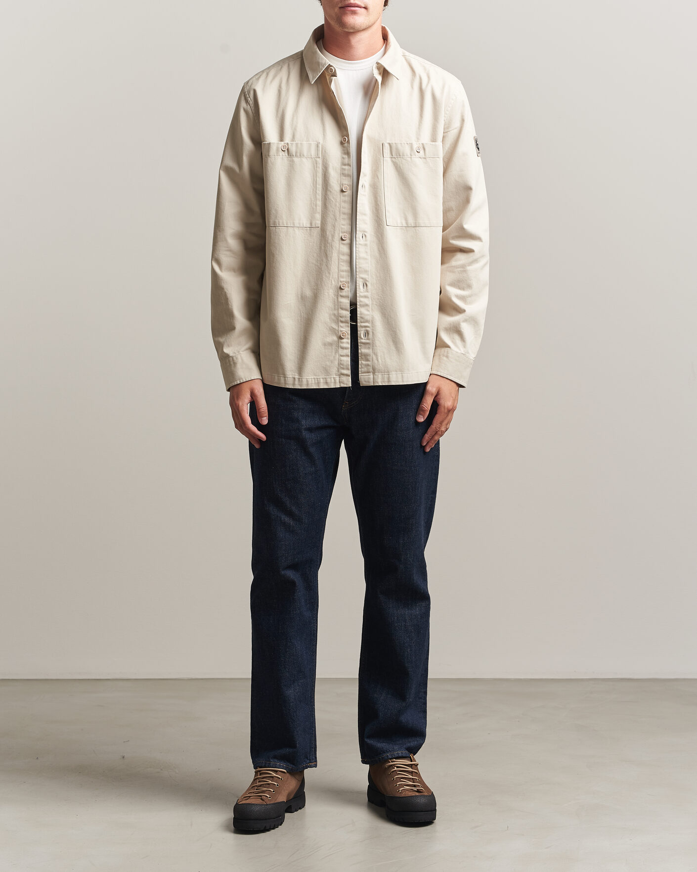 Herr | Skjortor | Belstaff | Outpost Cotton Herringbone Overshirt Pale Stone