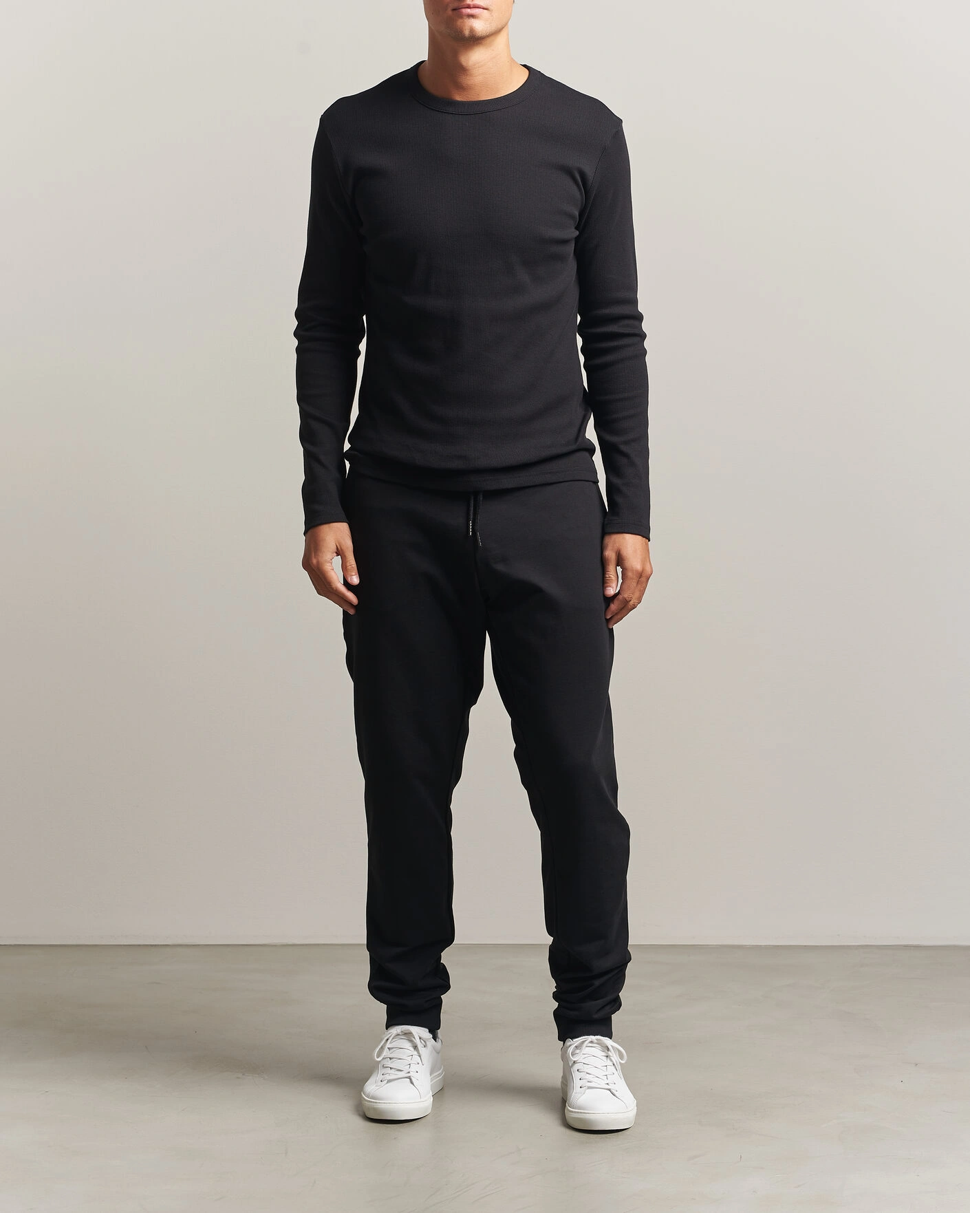Herr | T-Shirts | Bread & Boxers | Ribbed Long Sleeve T-Shirt Black