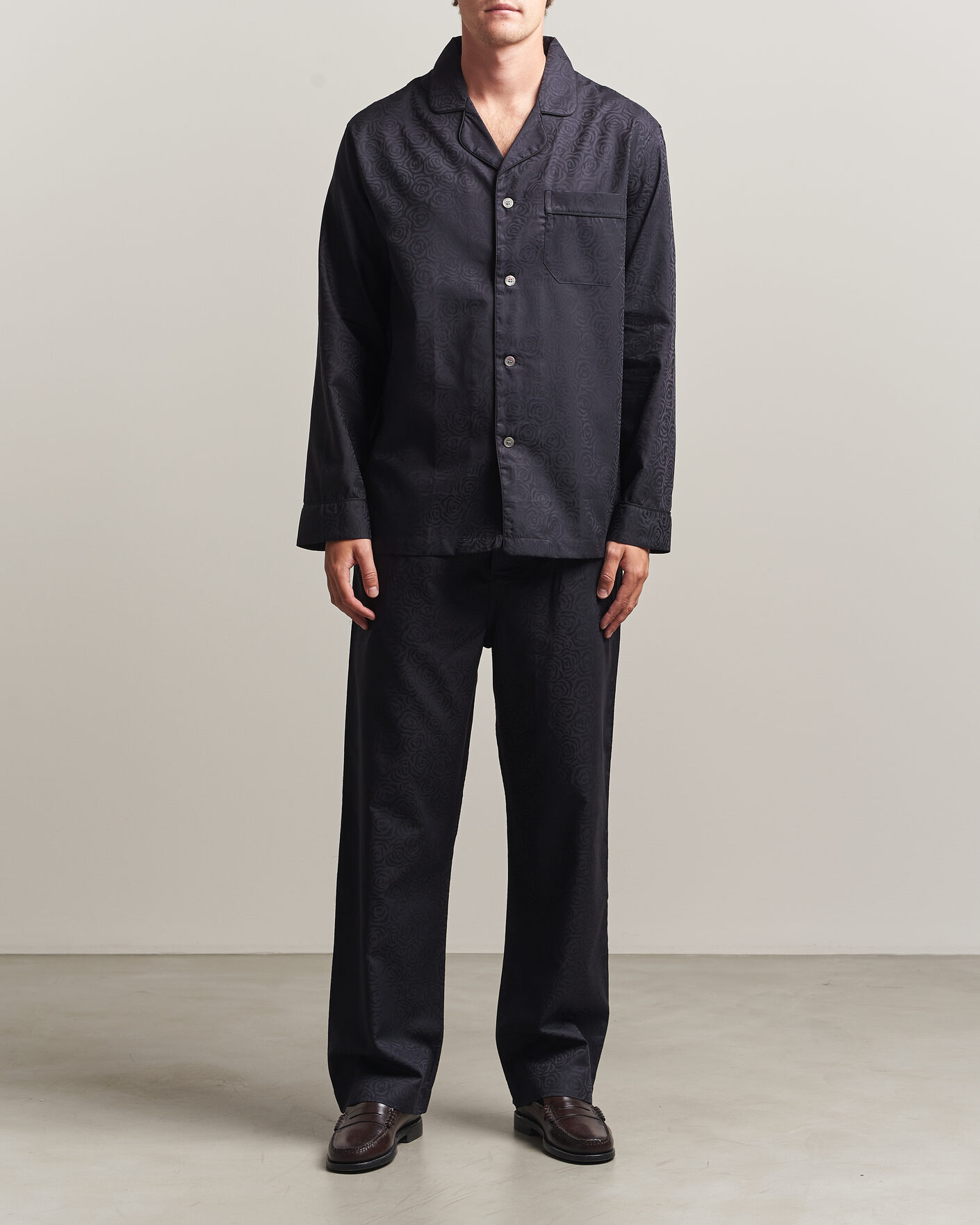 Herr | Pyjamas & Morgonrockar | Derek Rose | Piped Jacquard Cotton Pyjama Set Black