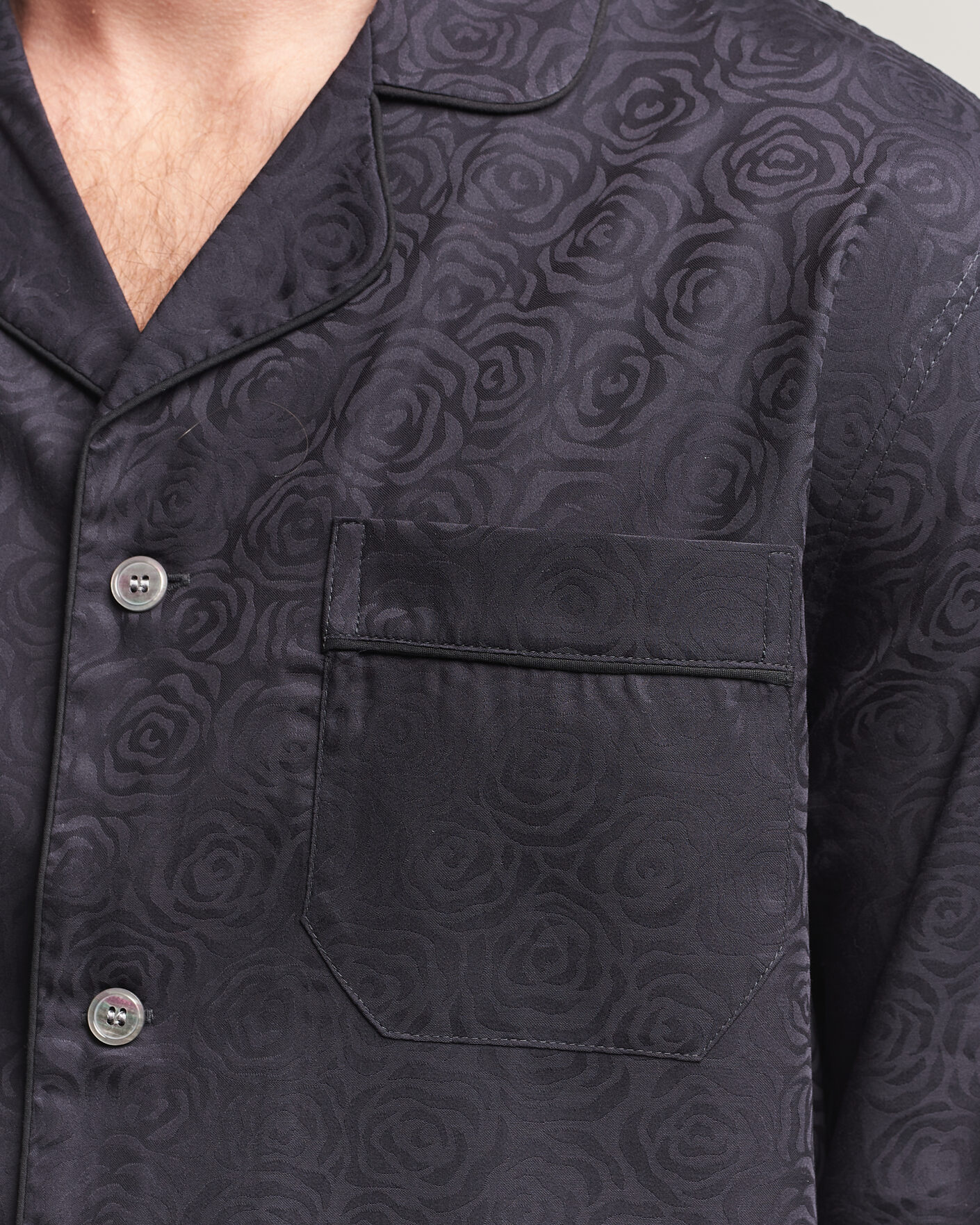 Herr | Pyjamas & Morgonrockar | Derek Rose | Piped Jacquard Cotton Pyjama Set Black