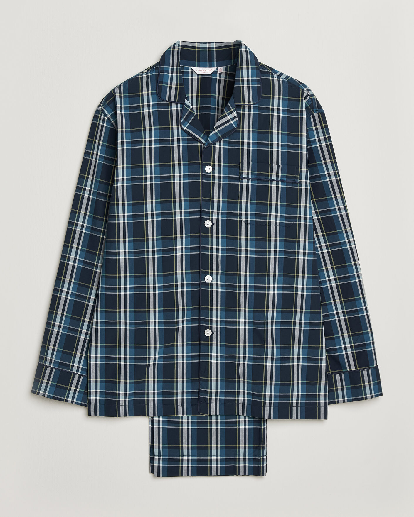 Herr | Pyjamas & Morgonrockar | Derek Rose | Piped Checked Cotton Pyjama Set Navy