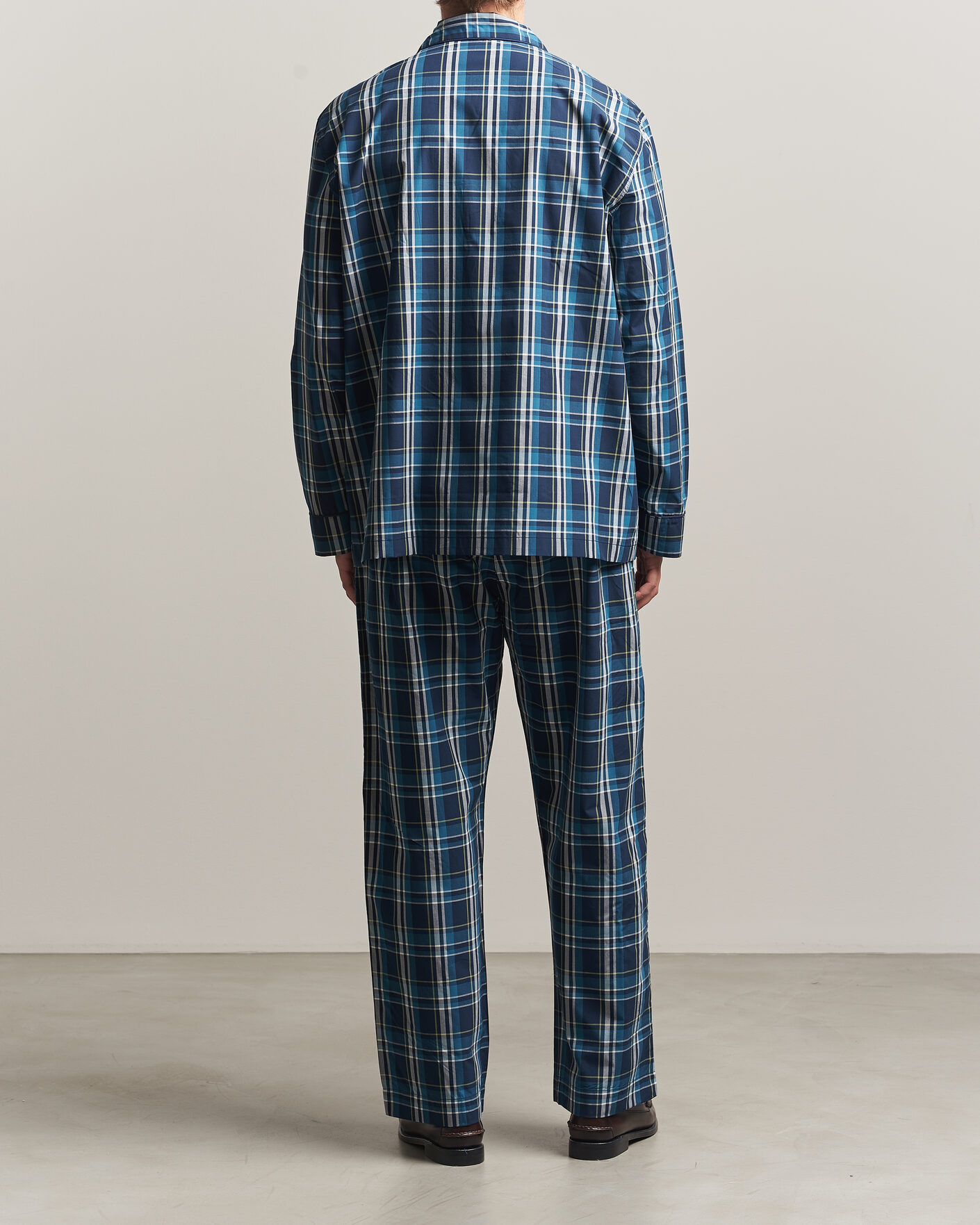 Herr | Pyjamas & Morgonrockar | Derek Rose | Piped Checked Cotton Pyjama Set Navy