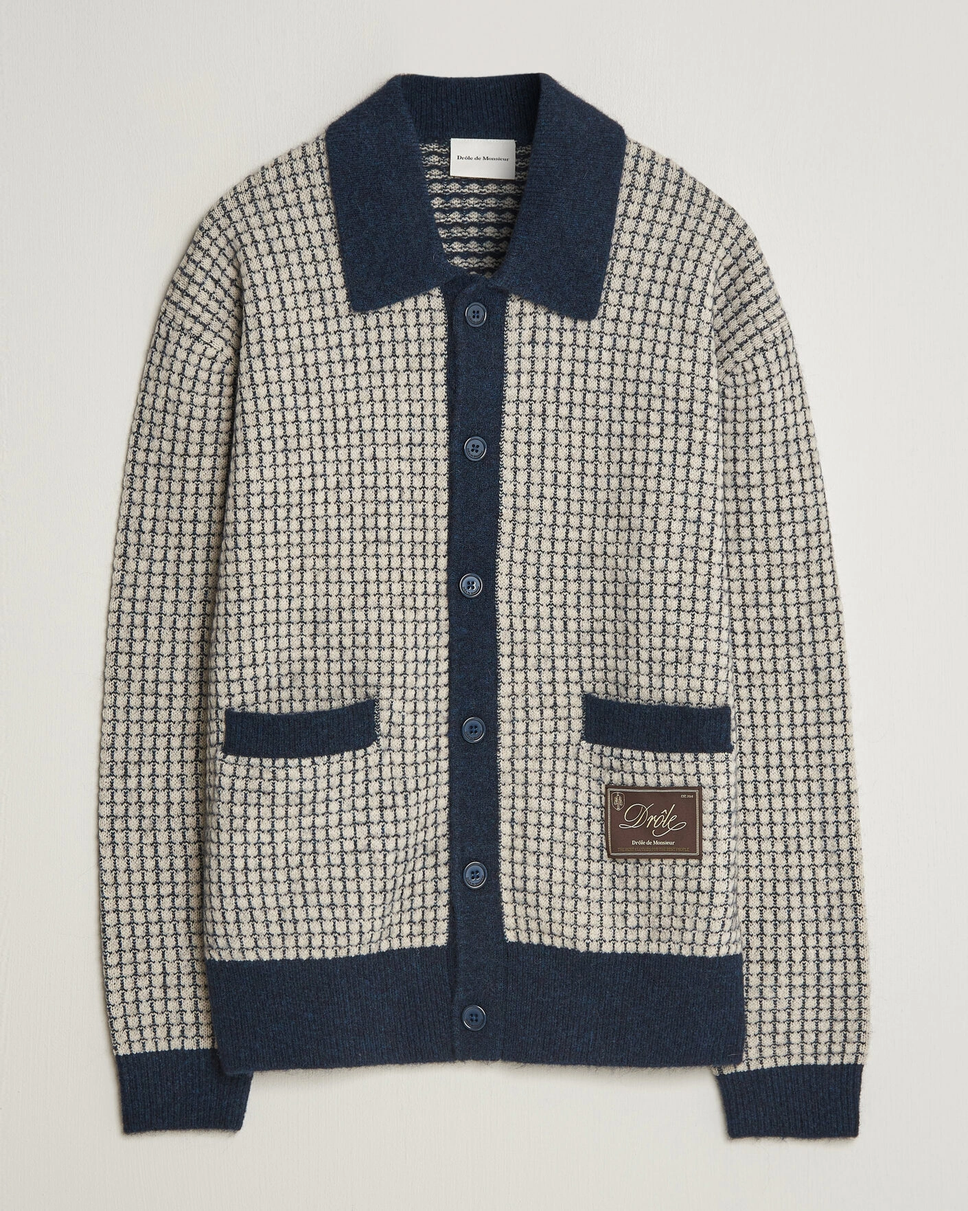Herr | Tröjor | Drôle de Monsieur | Waffle Knitted Cardigan Navy