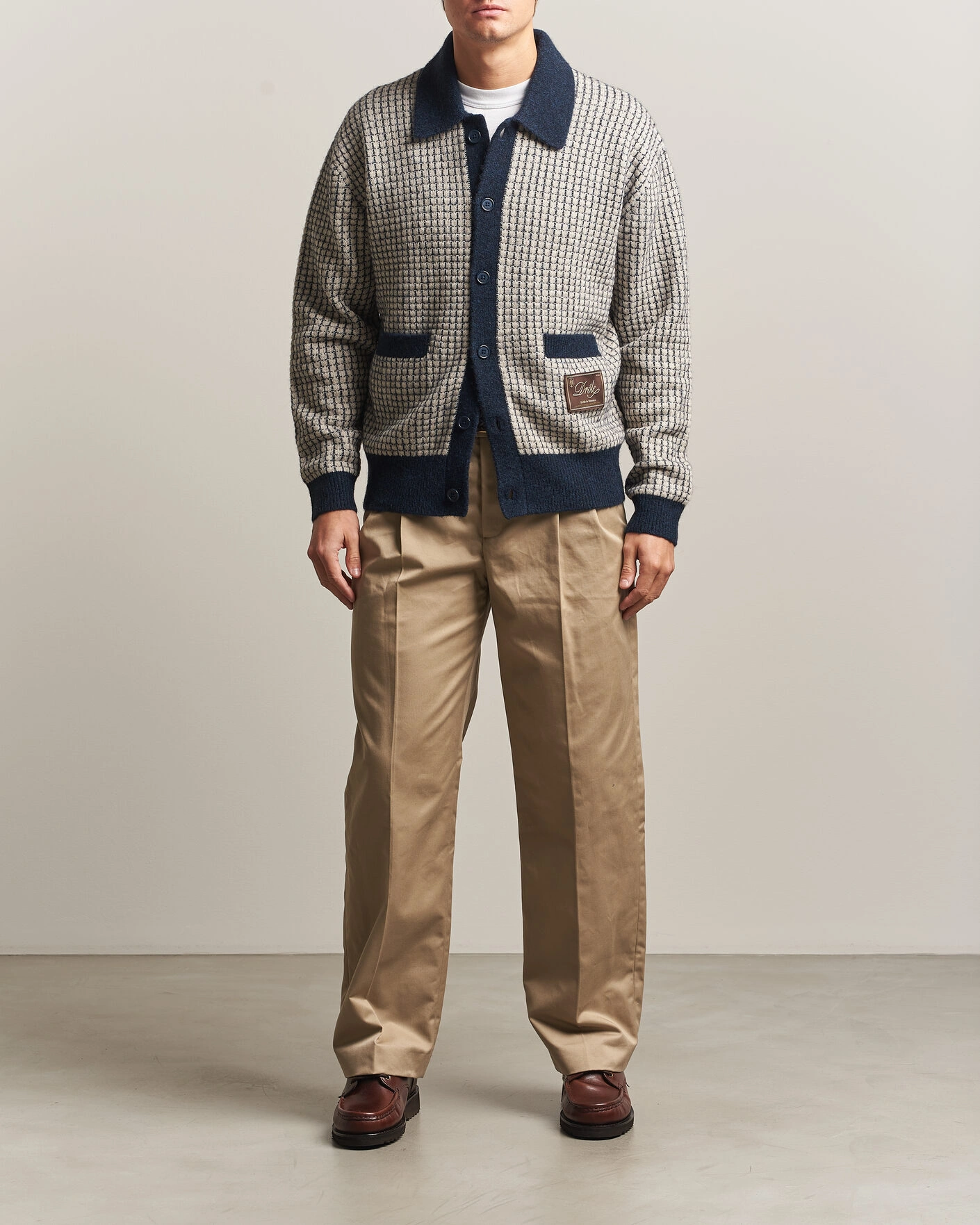 Herr | Tröjor | Drôle de Monsieur | Waffle Knitted Cardigan Navy