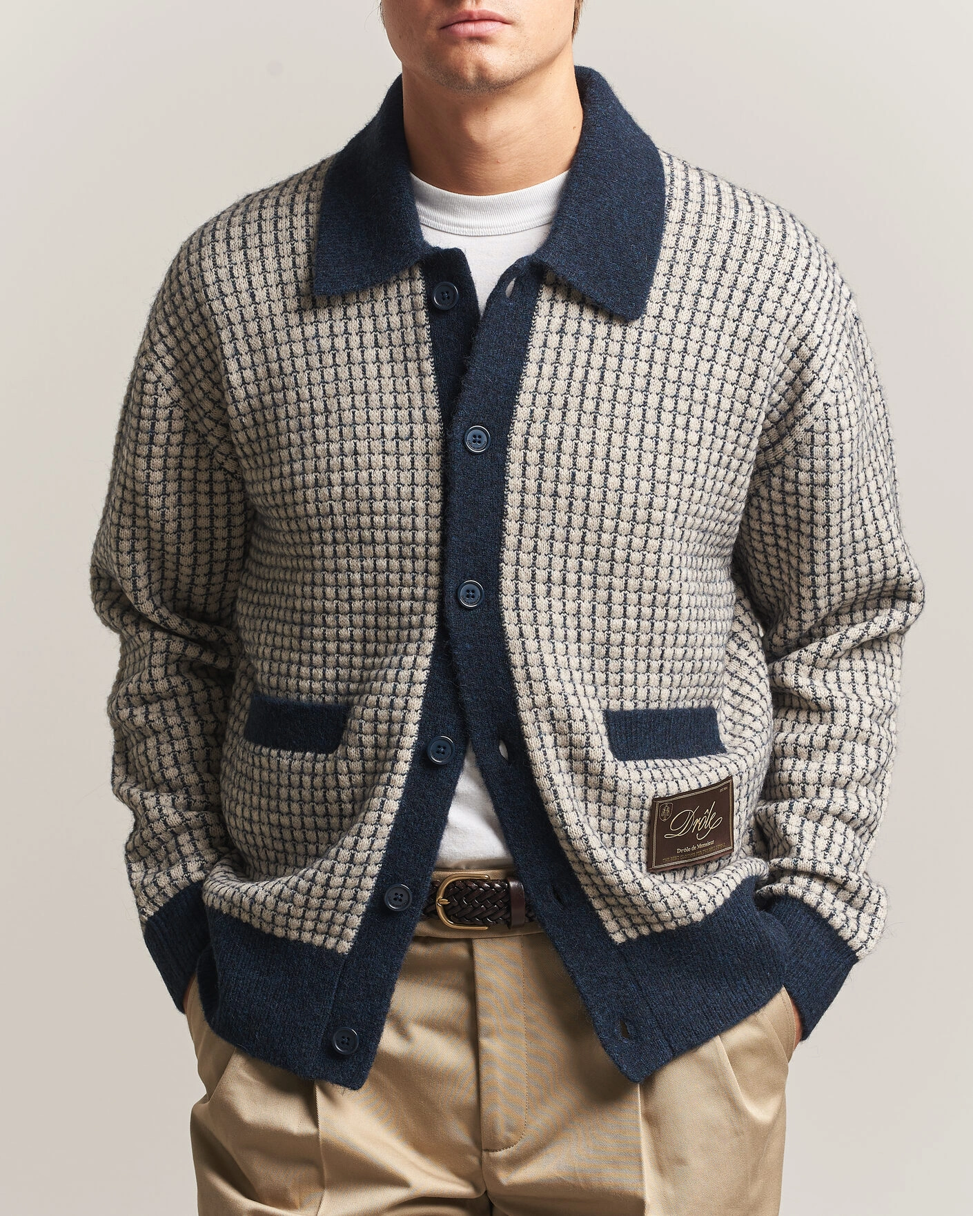Herr | Tröjor | Drôle de Monsieur | Waffle Knitted Cardigan Navy