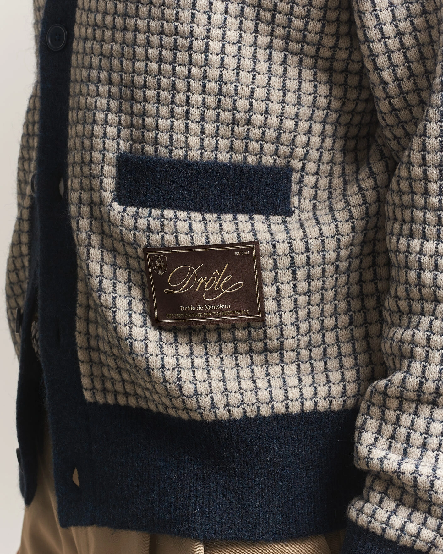 Herr | Tröjor | Drôle de Monsieur | Waffle Knitted Cardigan Navy