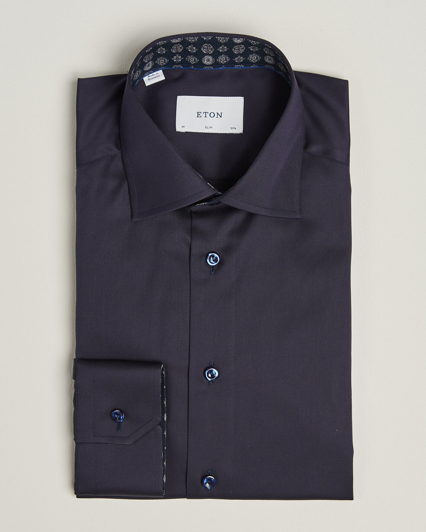 Herr | Skjortor | Eton | Slim Fit Signature Twill Contrast Shirt Navy Blue