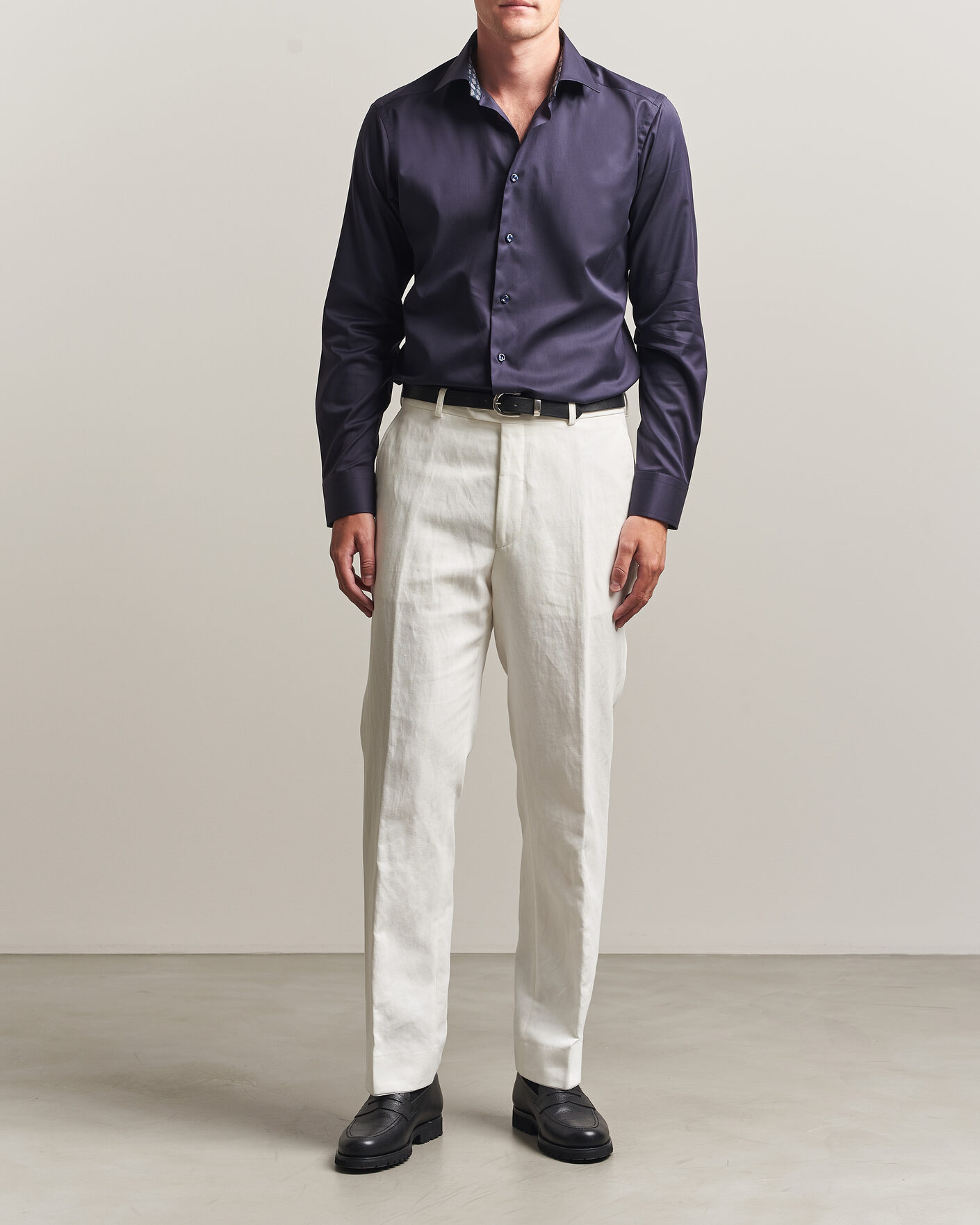 Herr | Skjortor | Eton | Slim Fit Signature Twill Contrast Shirt Navy Blue