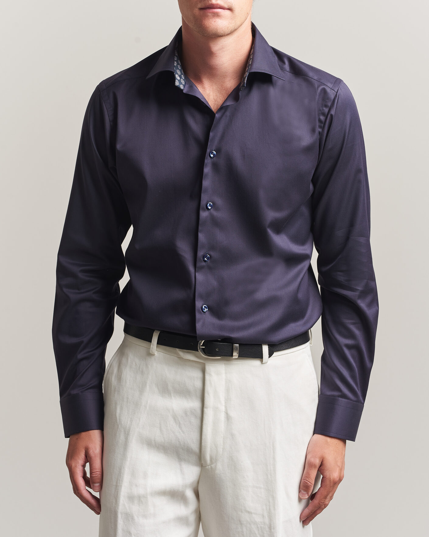 Herr | Skjortor | Eton | Slim Fit Signature Twill Contrast Shirt Navy Blue