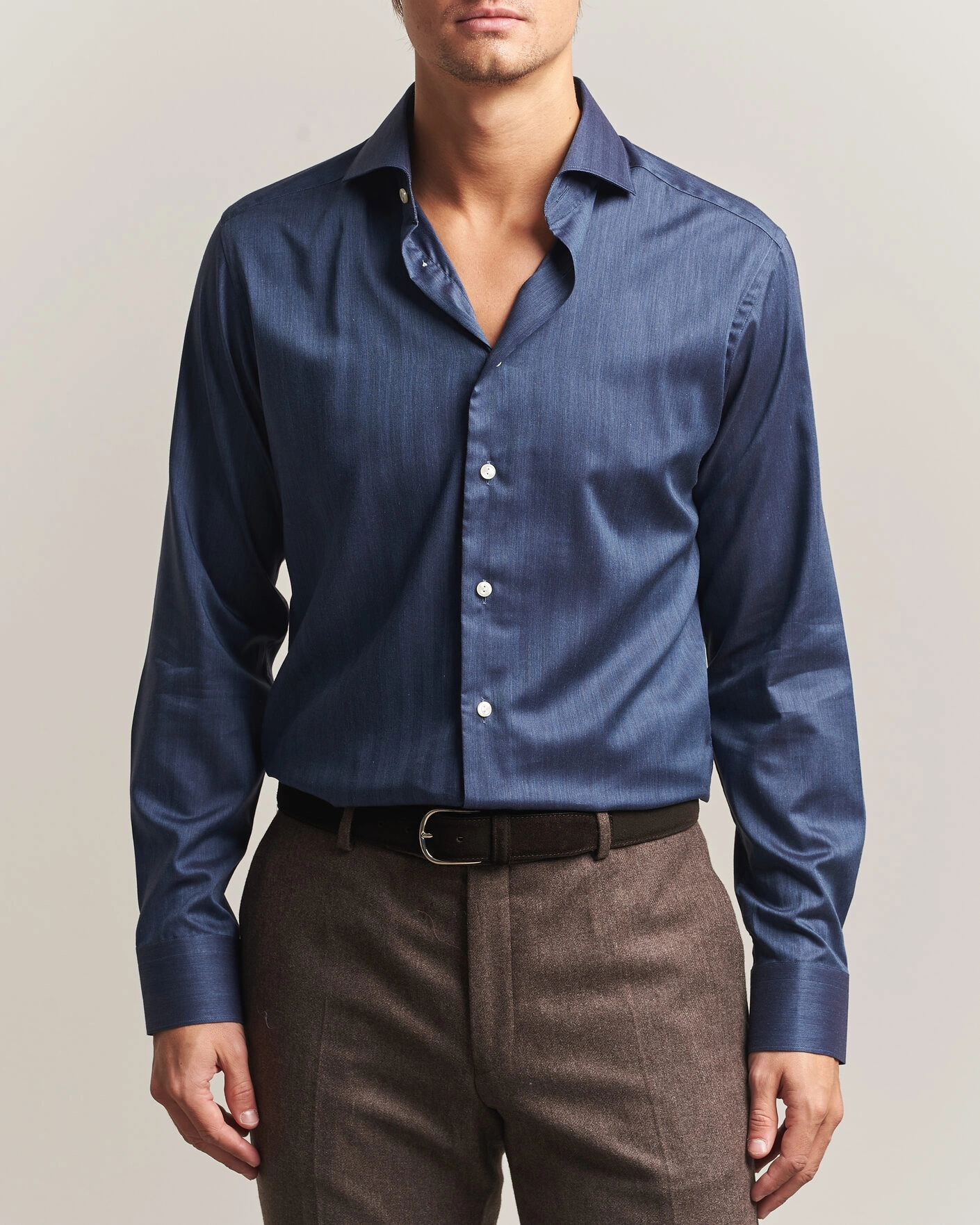 Herr | Skjortor | Eton | Slim Fit Signature Flannel Shirt Dark Blue