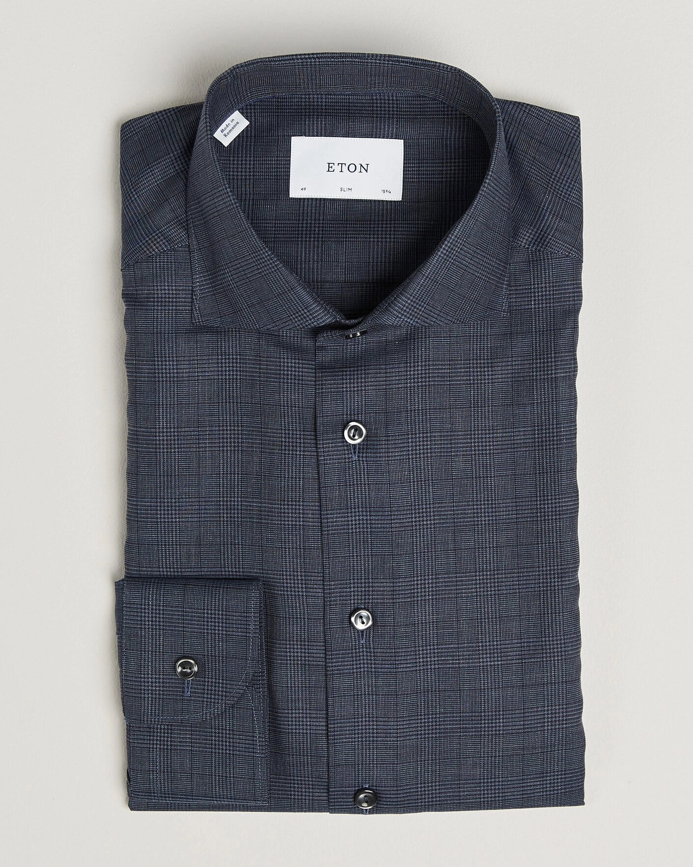 Herr | Skjortor | Eton | Slim Fit Signature Flannel Checked Shirt Dark Blue