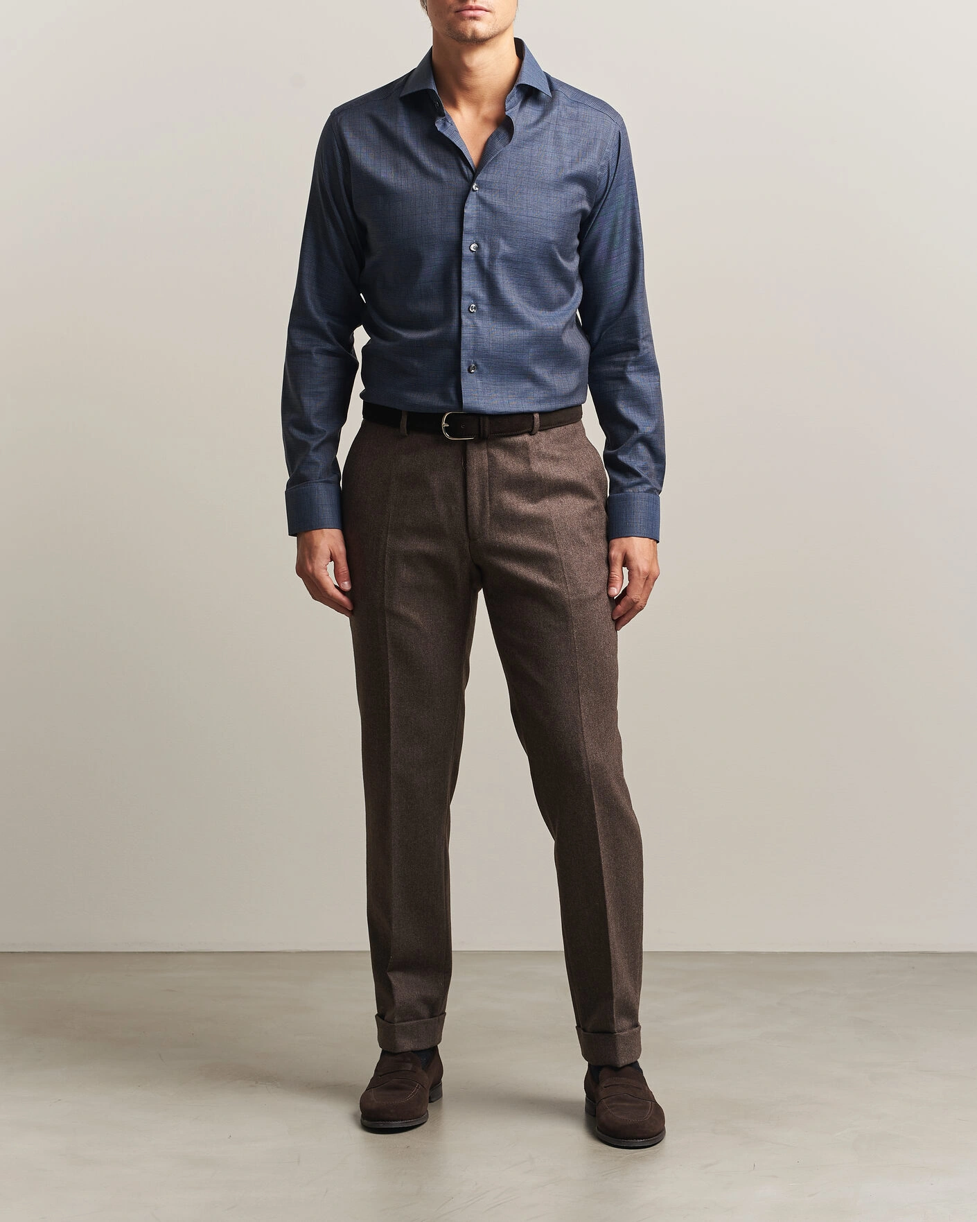 Herr | Skjortor | Eton | Slim Fit Signature Flannel Checked Shirt Dark Blue