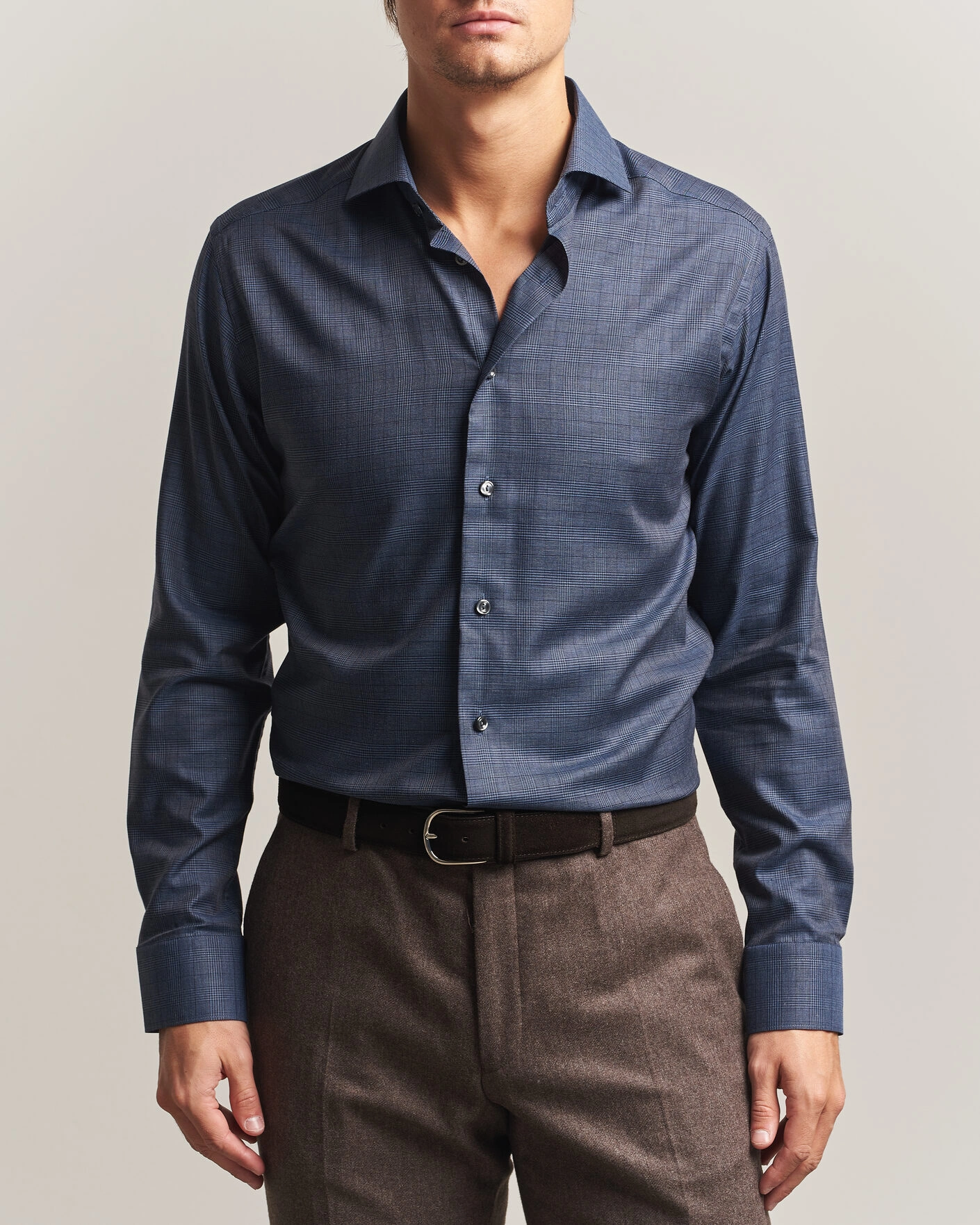 Herr | Skjortor | Eton | Slim Fit Signature Flannel Checked Shirt Dark Blue