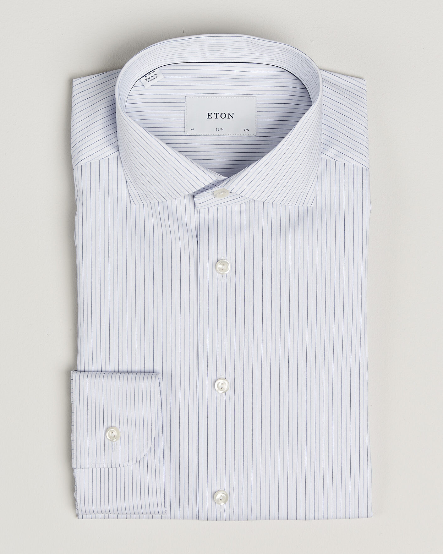 Herr | Skjortor | Eton | Slim Fit Fine Twill Striped Shirt Light Blue