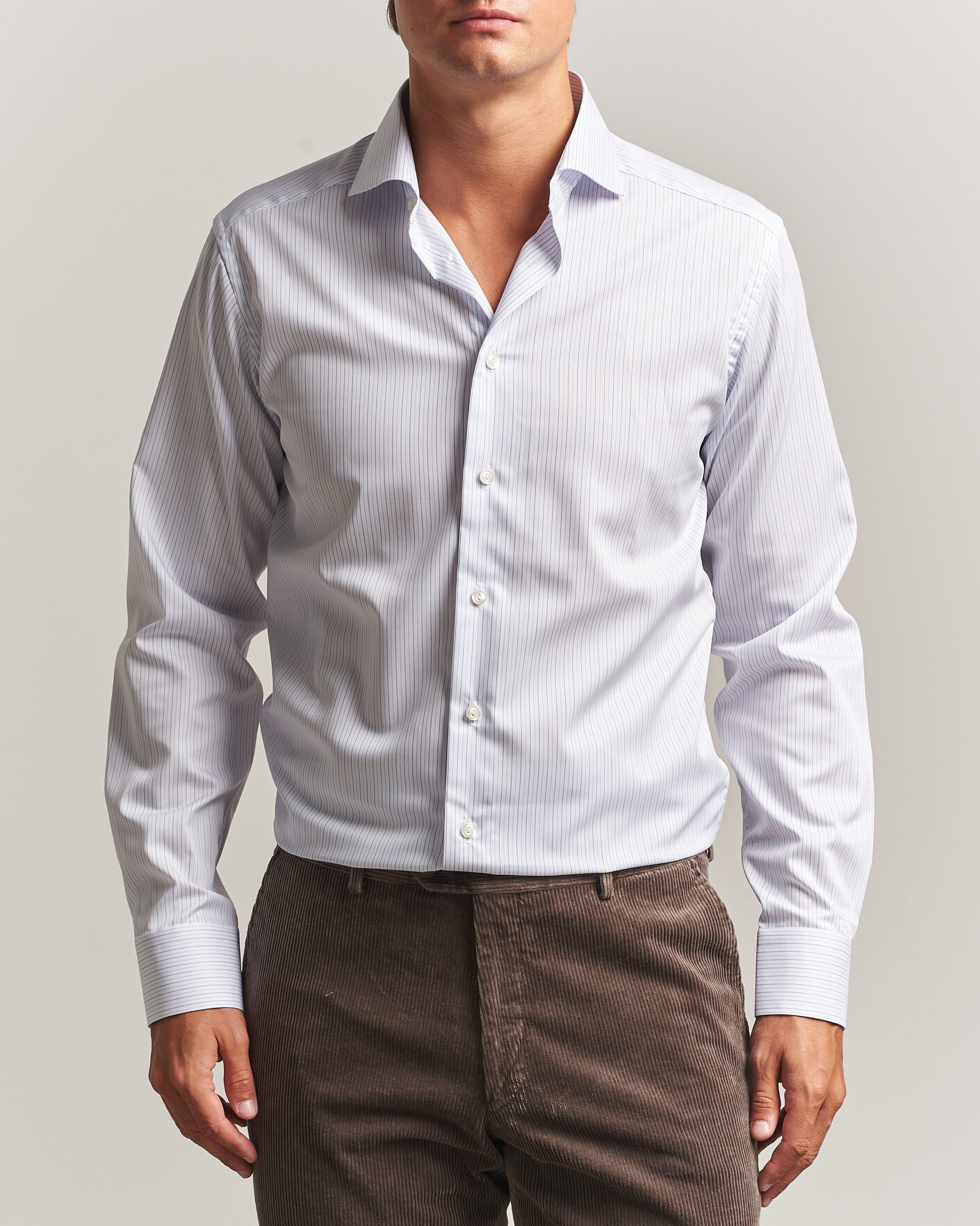 Herr | Skjortor | Eton | Slim Fit Fine Twill Striped Shirt Light Blue