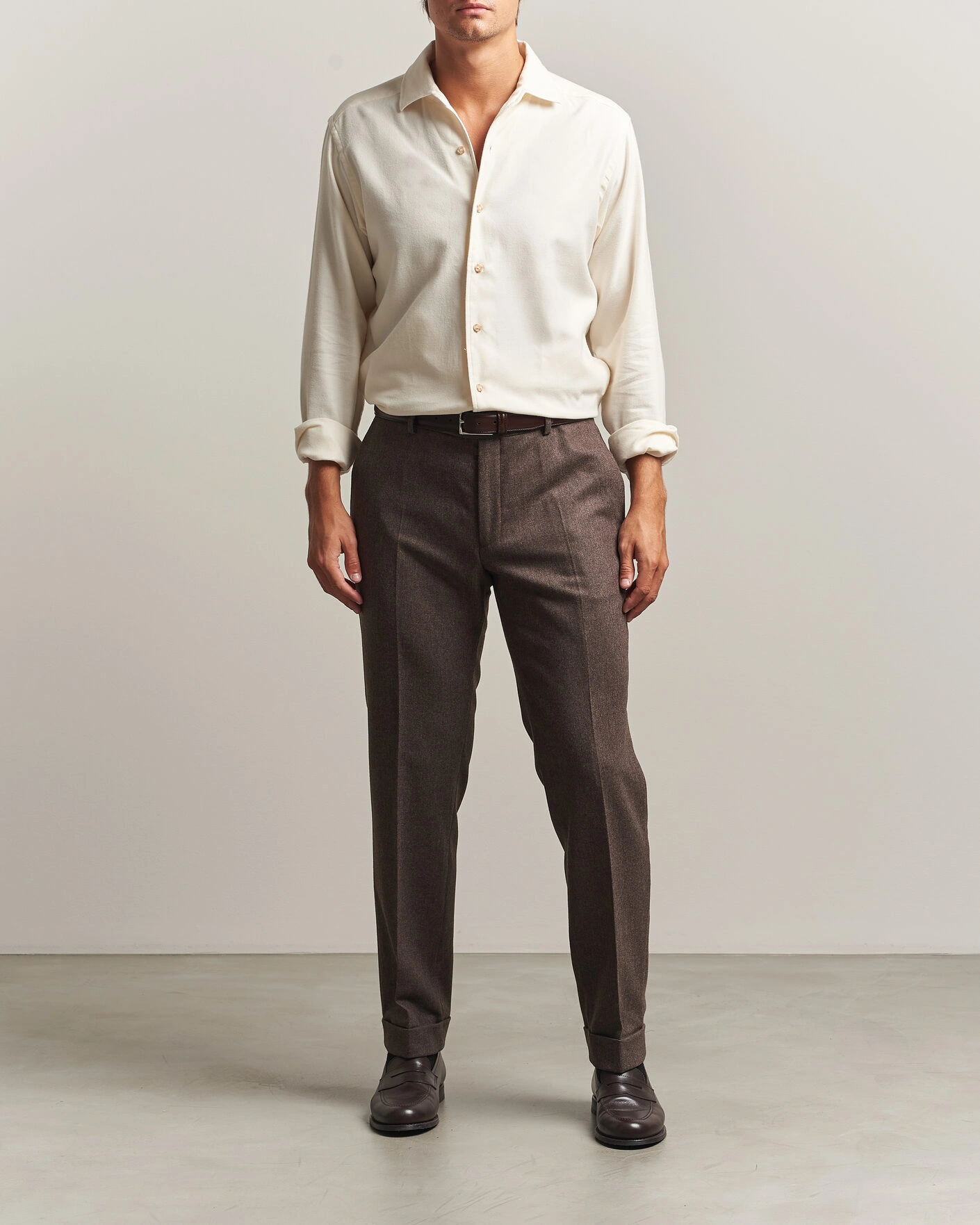 Herr | Skjortor | Eton | Casual Fit One Piece Collar Flannel Shirt Off White