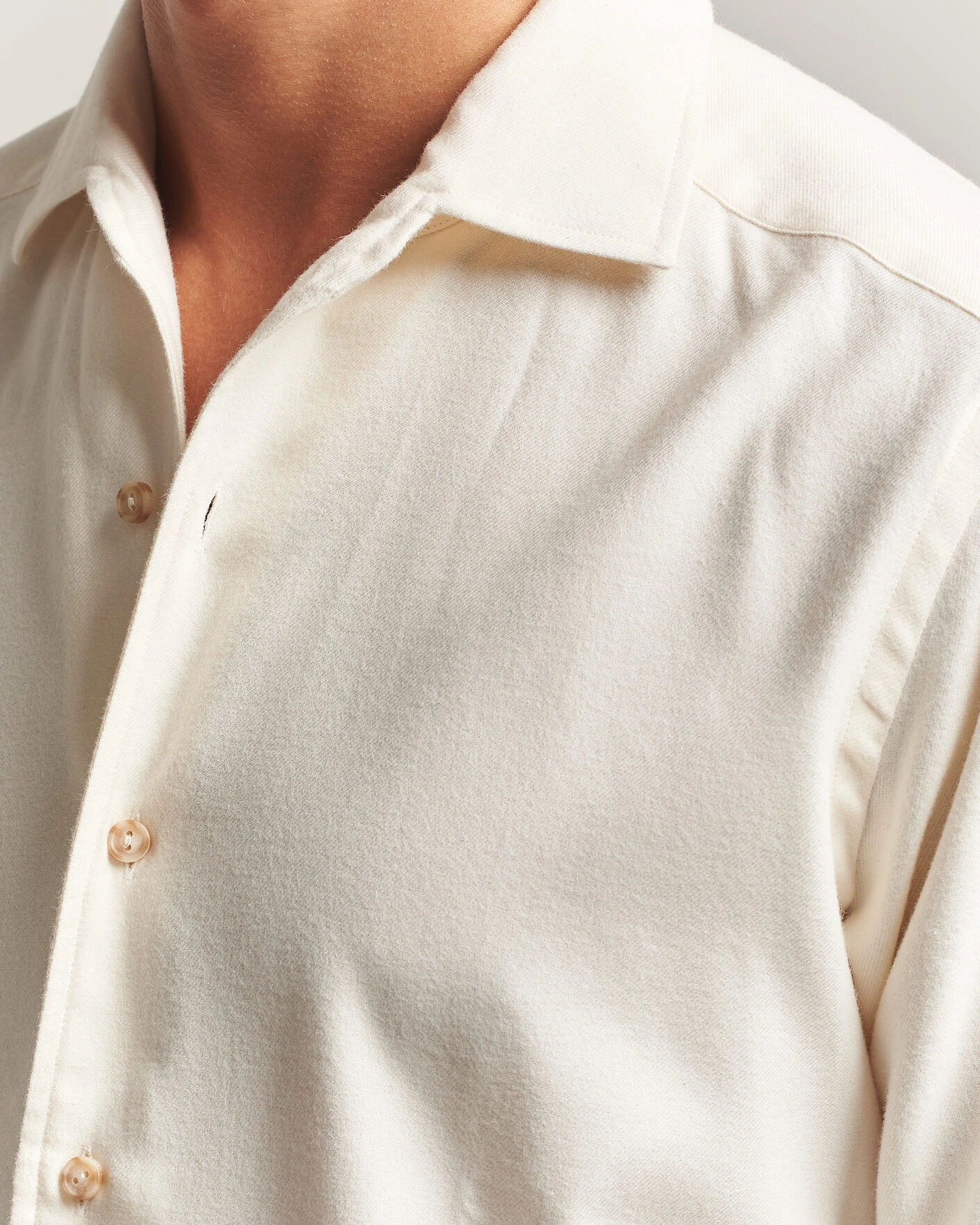 Herr | Skjortor | Eton | Casual Fit One Piece Collar Flannel Shirt Off White