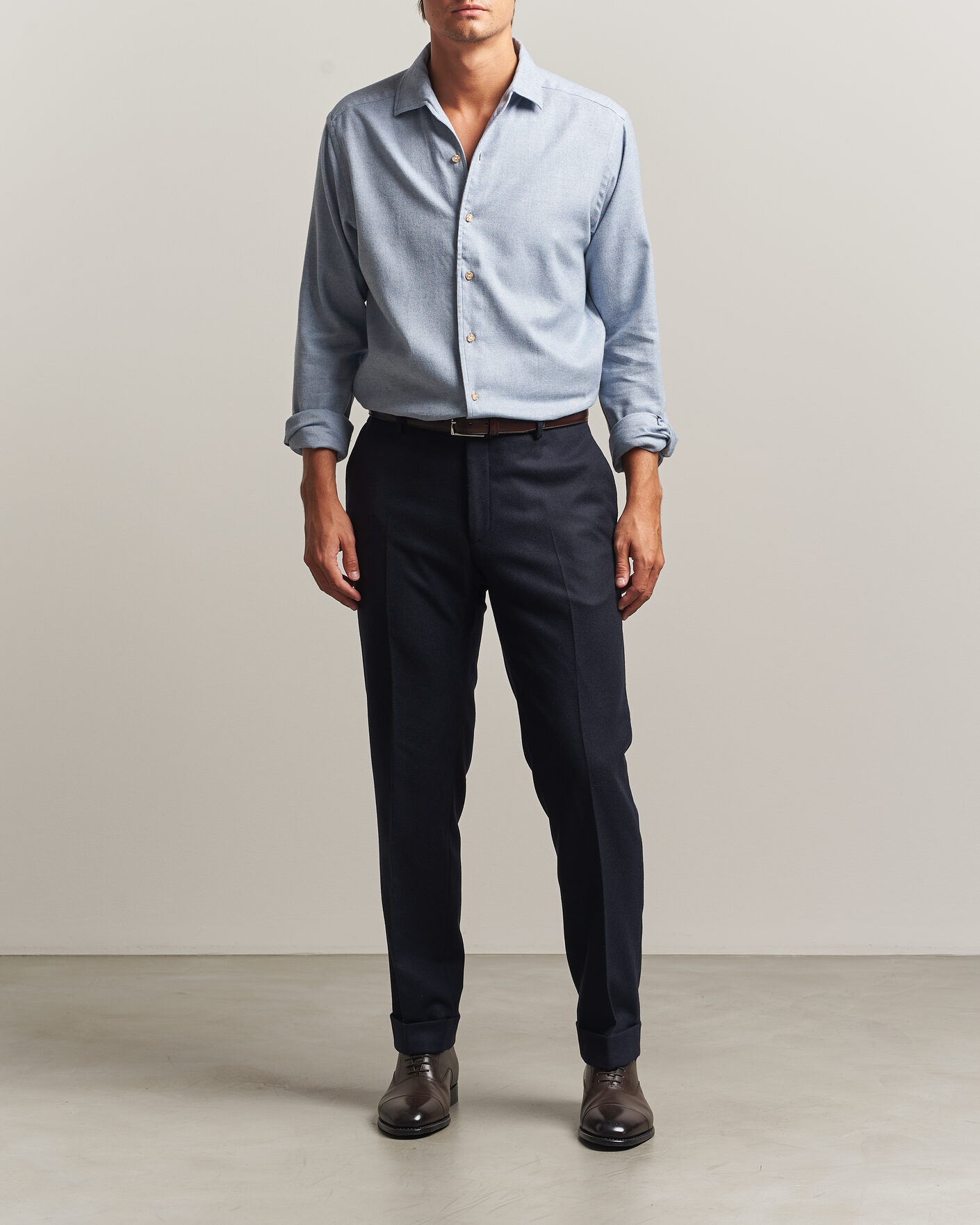 Herr | Skjortor | Eton | Casual Fit One Piece Collar Flannel Shirt Light Blue