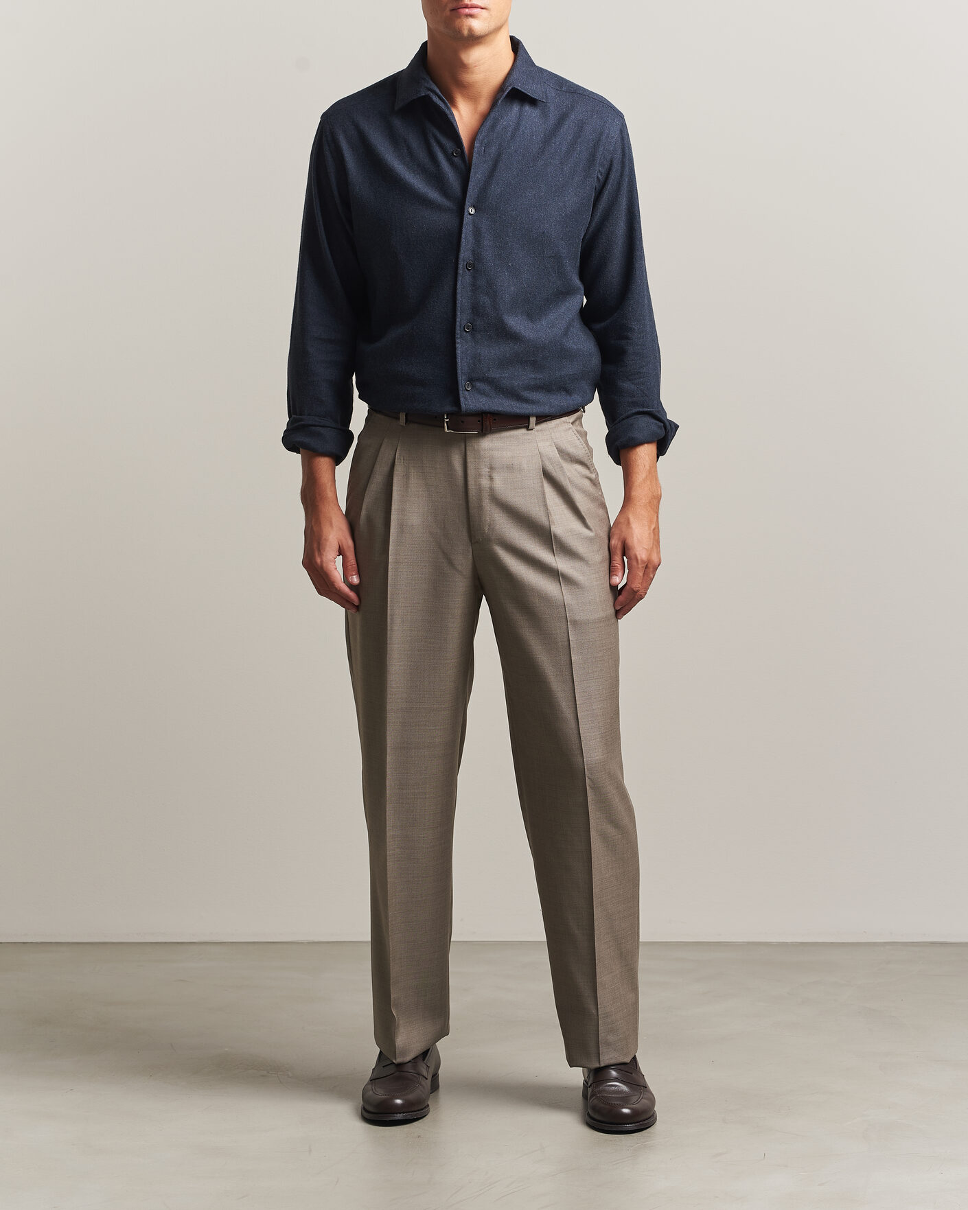 Herr | Skjortor | Eton | Casual Fit One Piece Collar Flannel Shirt Navy Blue
