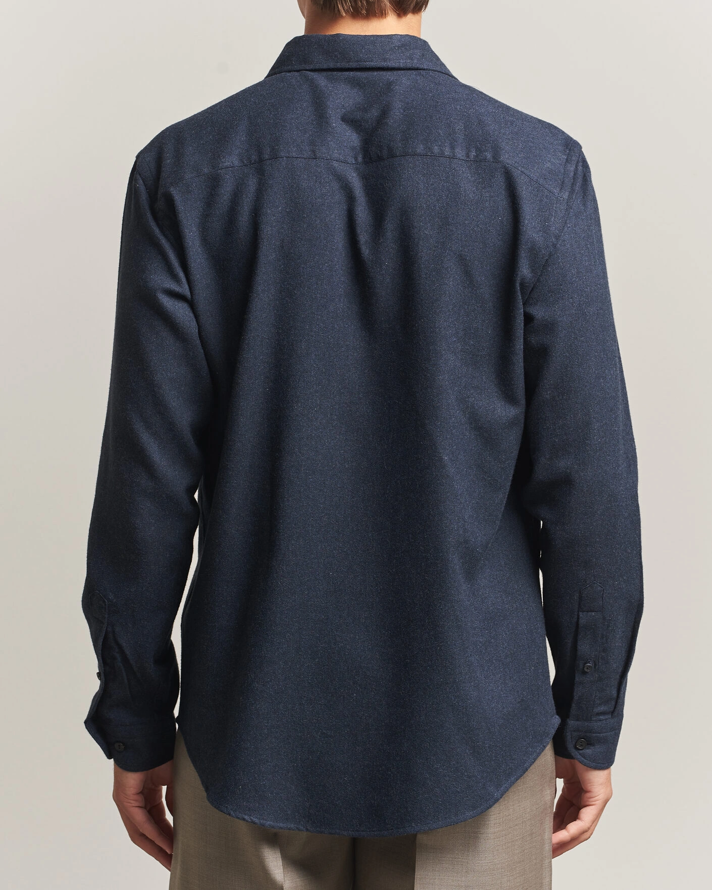 Herr | Skjortor | Eton | Casual Fit One Piece Collar Flannel Shirt Navy Blue