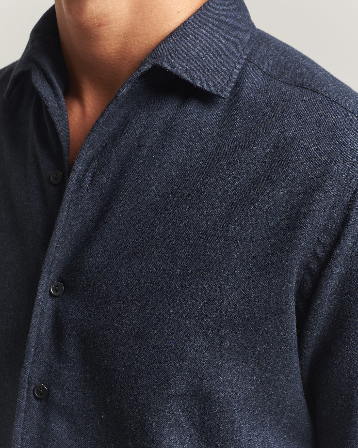 Herr | Skjortor | Eton | Casual Fit One Piece Collar Flannel Shirt Navy Blue