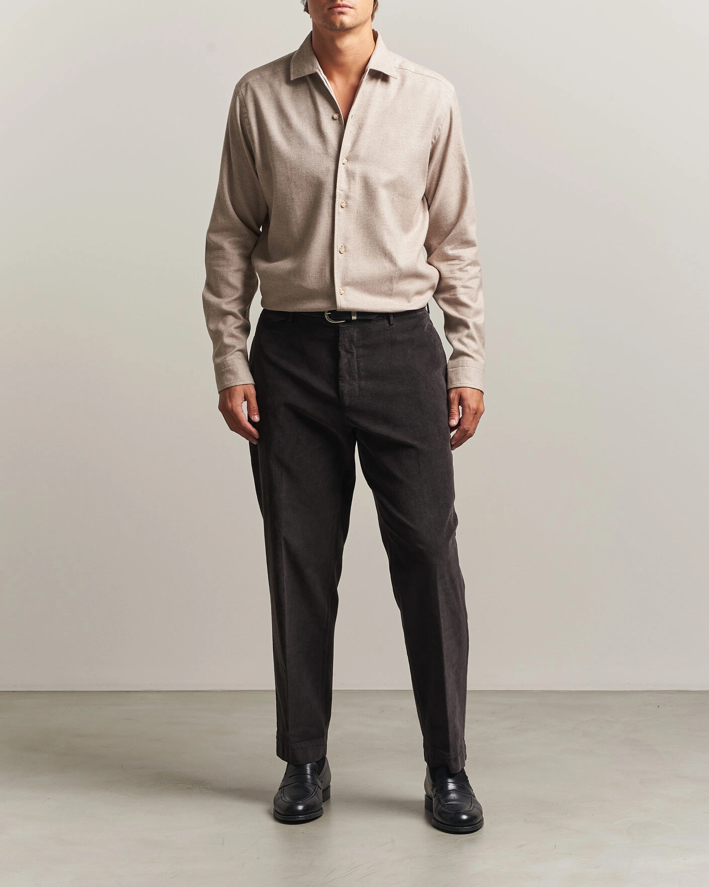Herr | Skjortor | Eton | Casual Fit One Piece Collar Flannel Shirt Beige