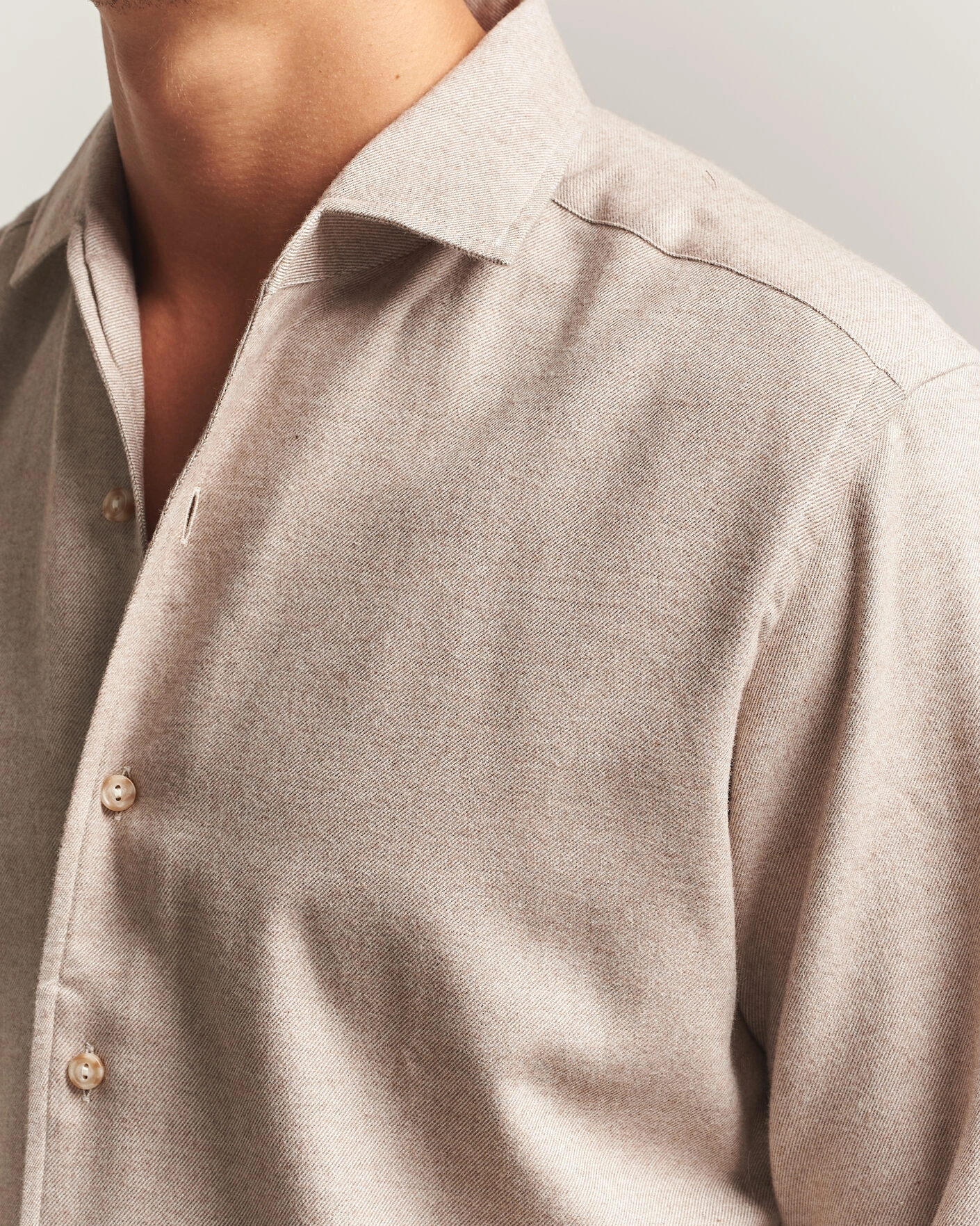 Herr | Skjortor | Eton | Casual Fit One Piece Collar Flannel Shirt Beige