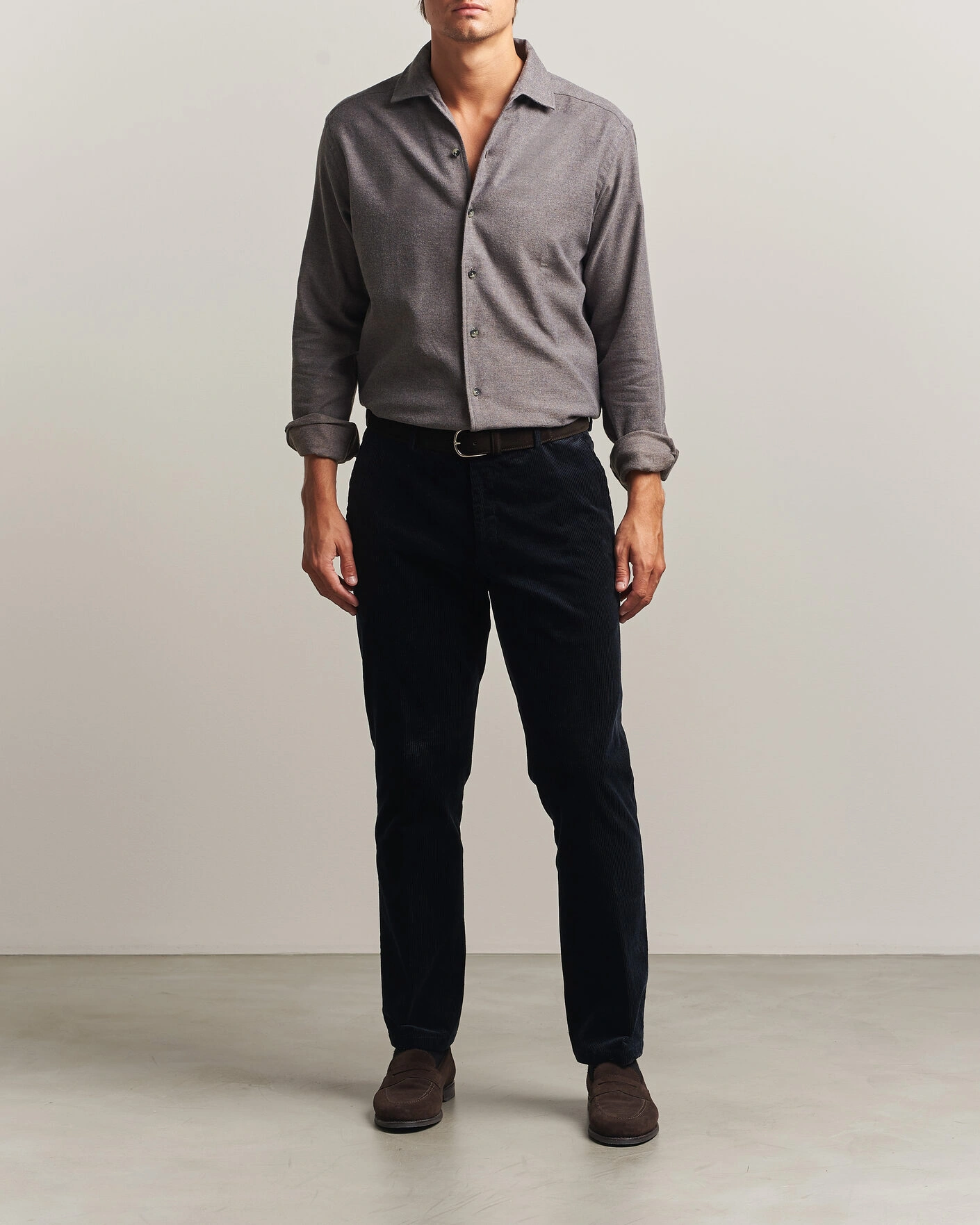 Herr | Skjortor | Eton | Casual Fit One Piece Collar Flannel Shirt Dark Brown
