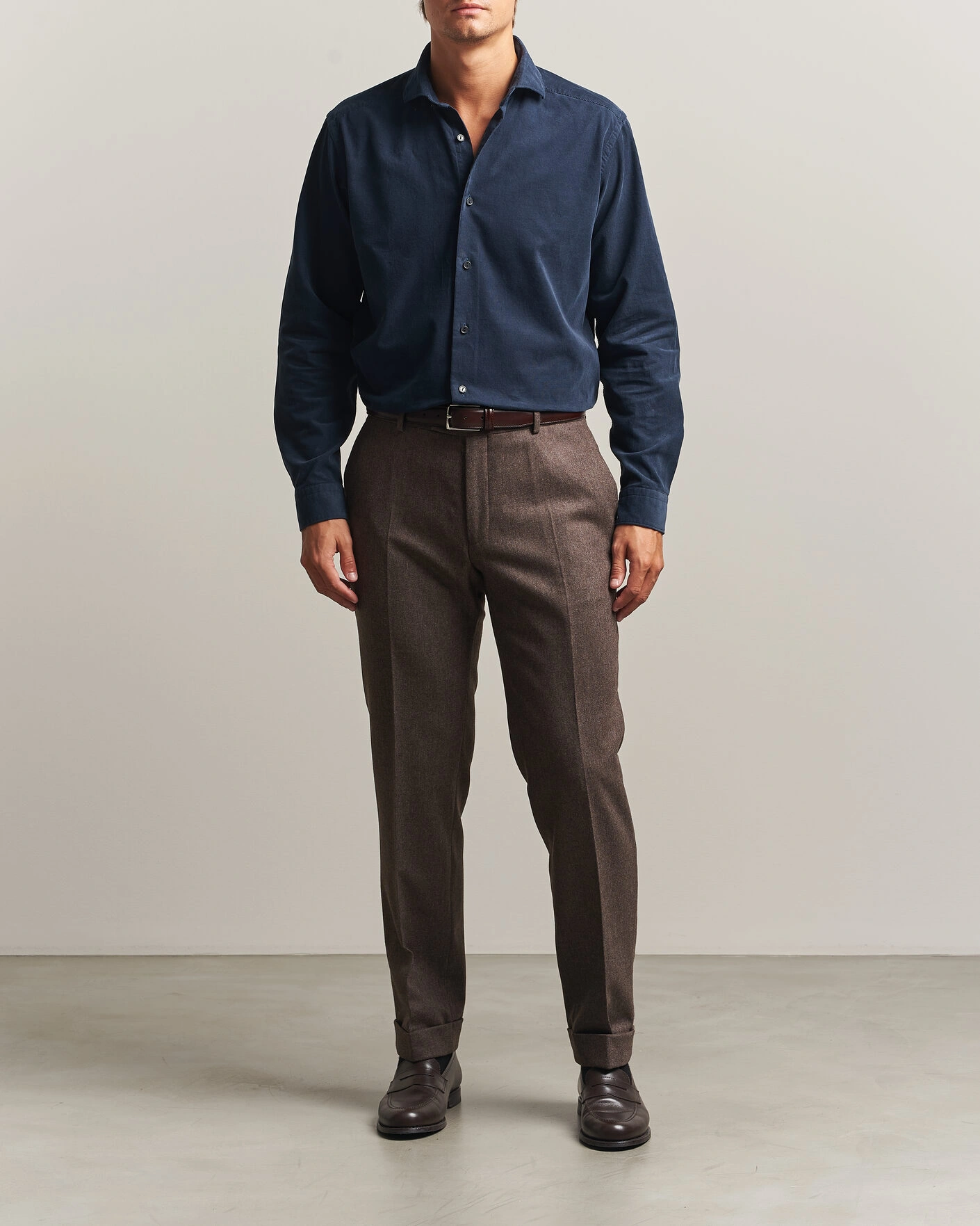 Herr | Skjortor | Eton | Casual Fit Corduroy Shirt Navy Blue