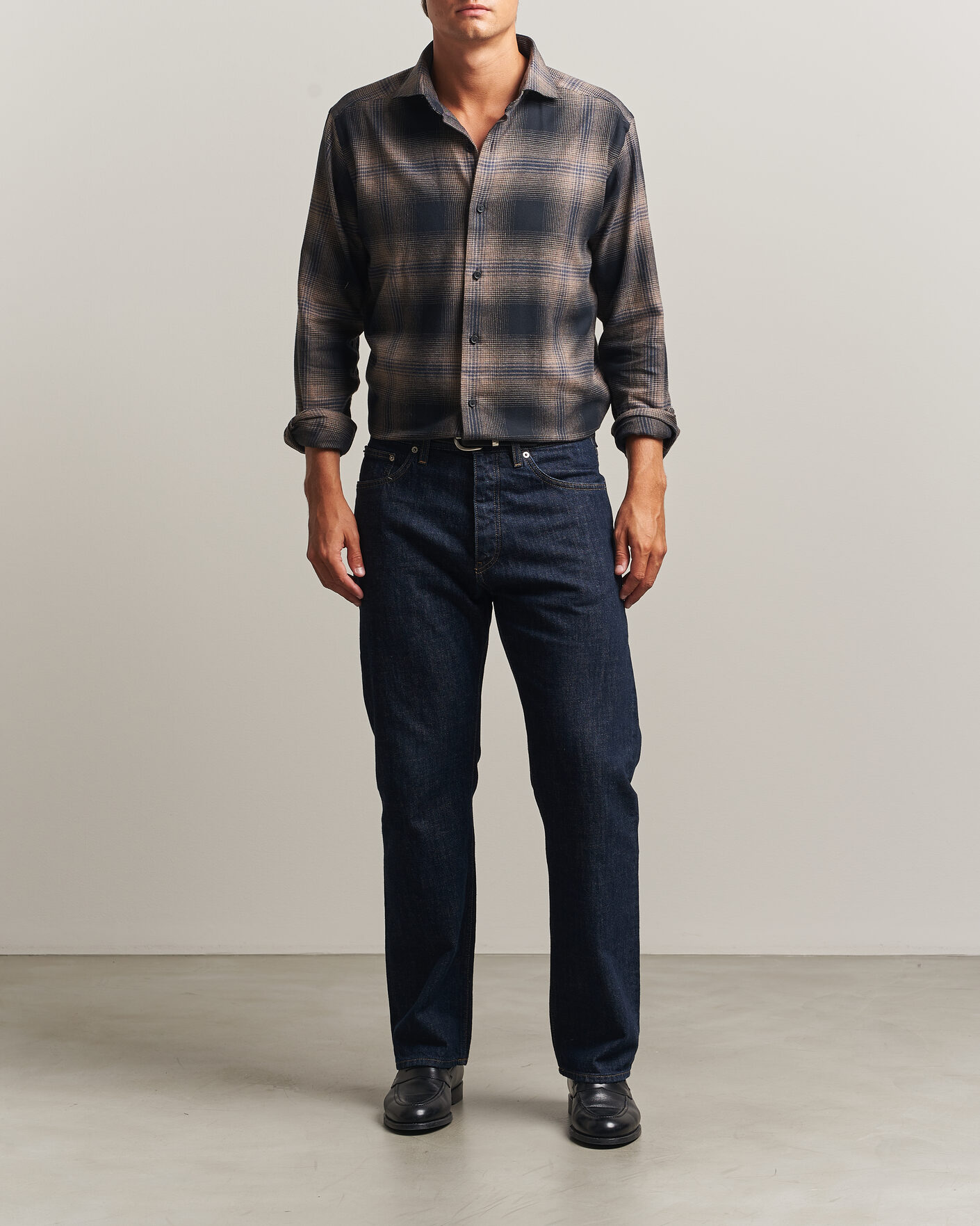 Herr | Skjortor | Eton | Casual Fit Checked Flannel Shirt Navy Blue