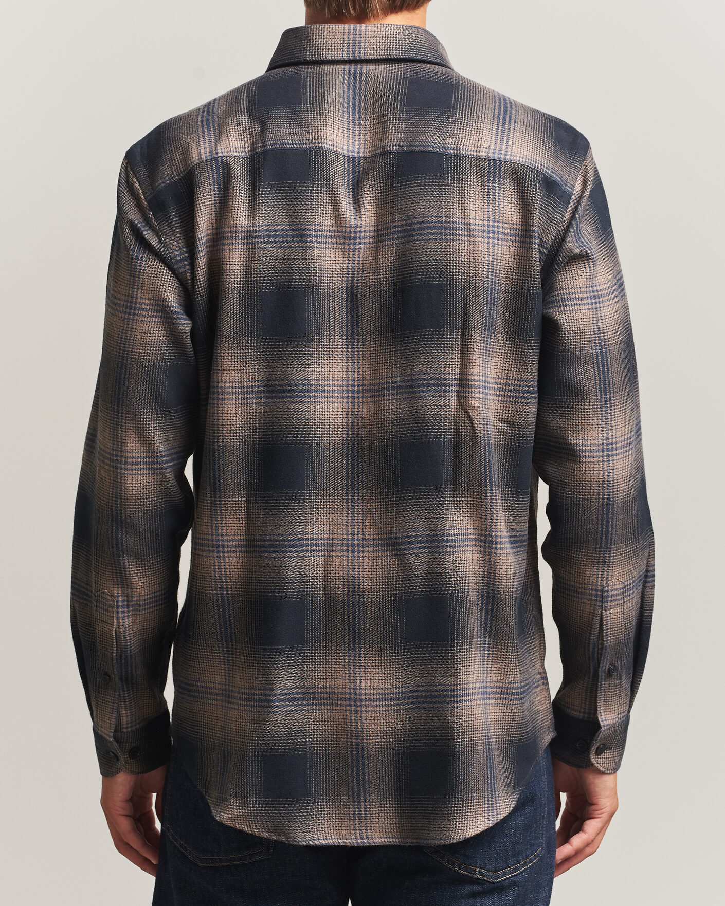 Herr | Skjortor | Eton | Casual Fit Checked Flannel Shirt Navy Blue
