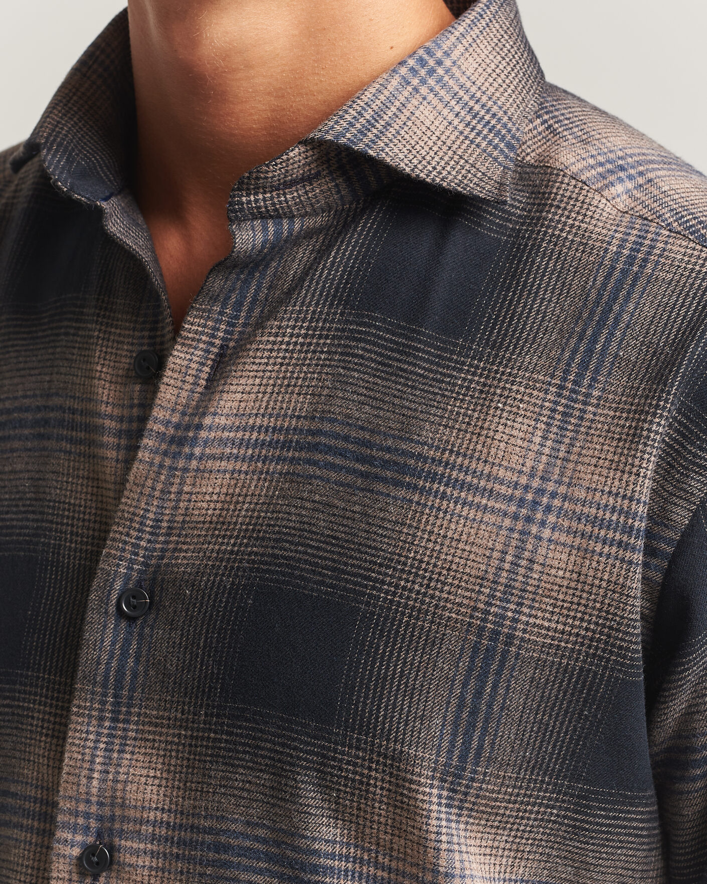 Herr | Skjortor | Eton | Casual Fit Checked Flannel Shirt Navy Blue