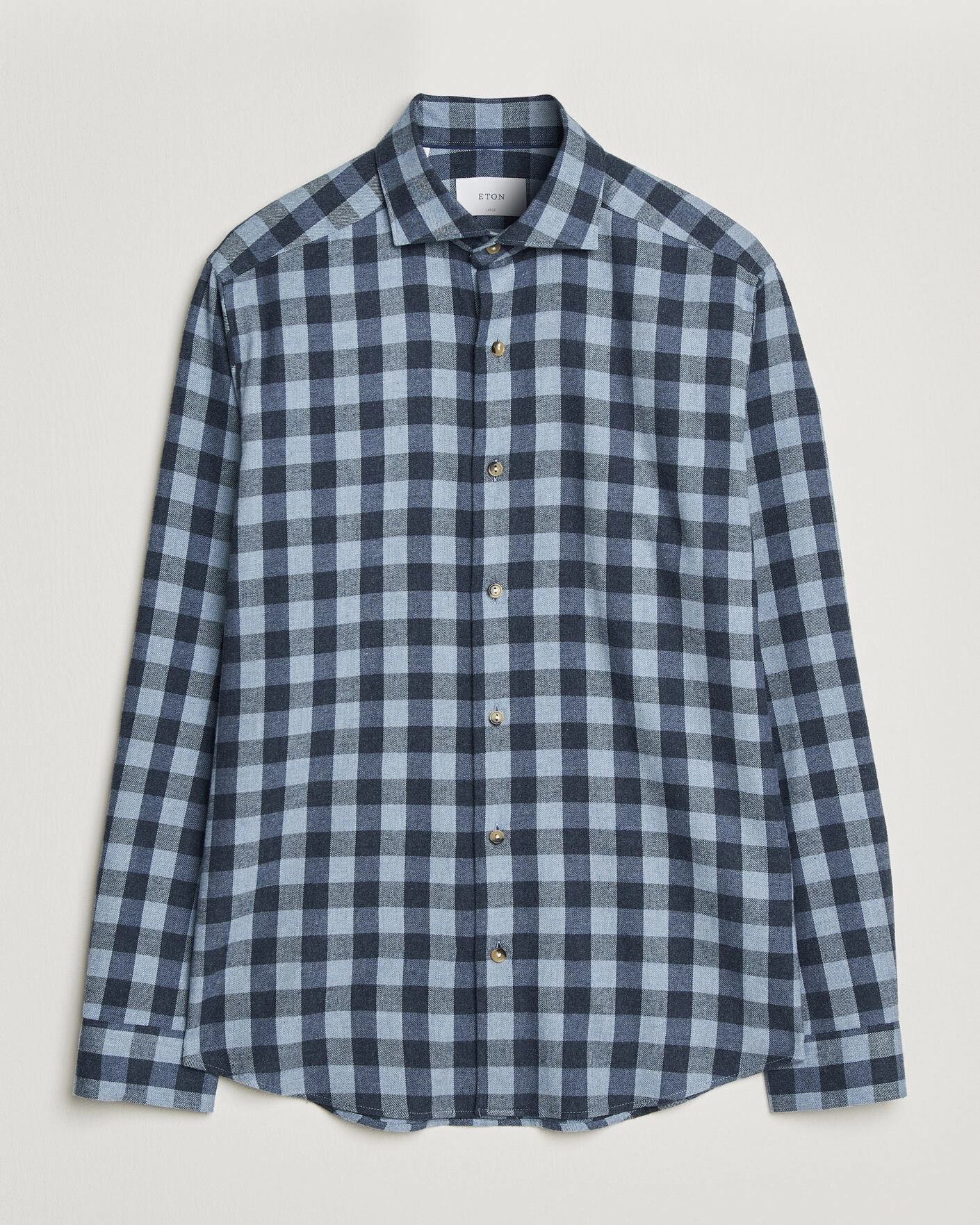 Herr | Skjortor | Eton | Casual Fit Checked Flannel Shirt Mid Blue