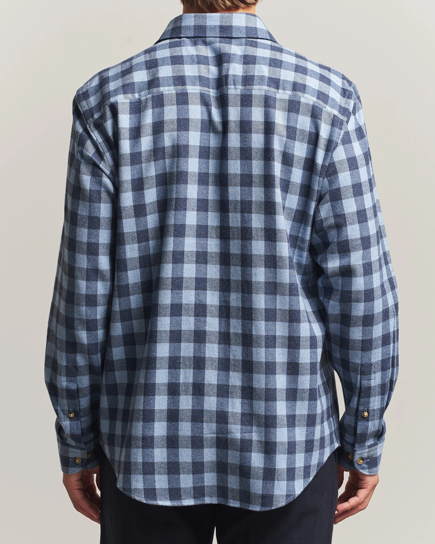 Herr | Skjortor | Eton | Casual Fit Checked Flannel Shirt Mid Blue