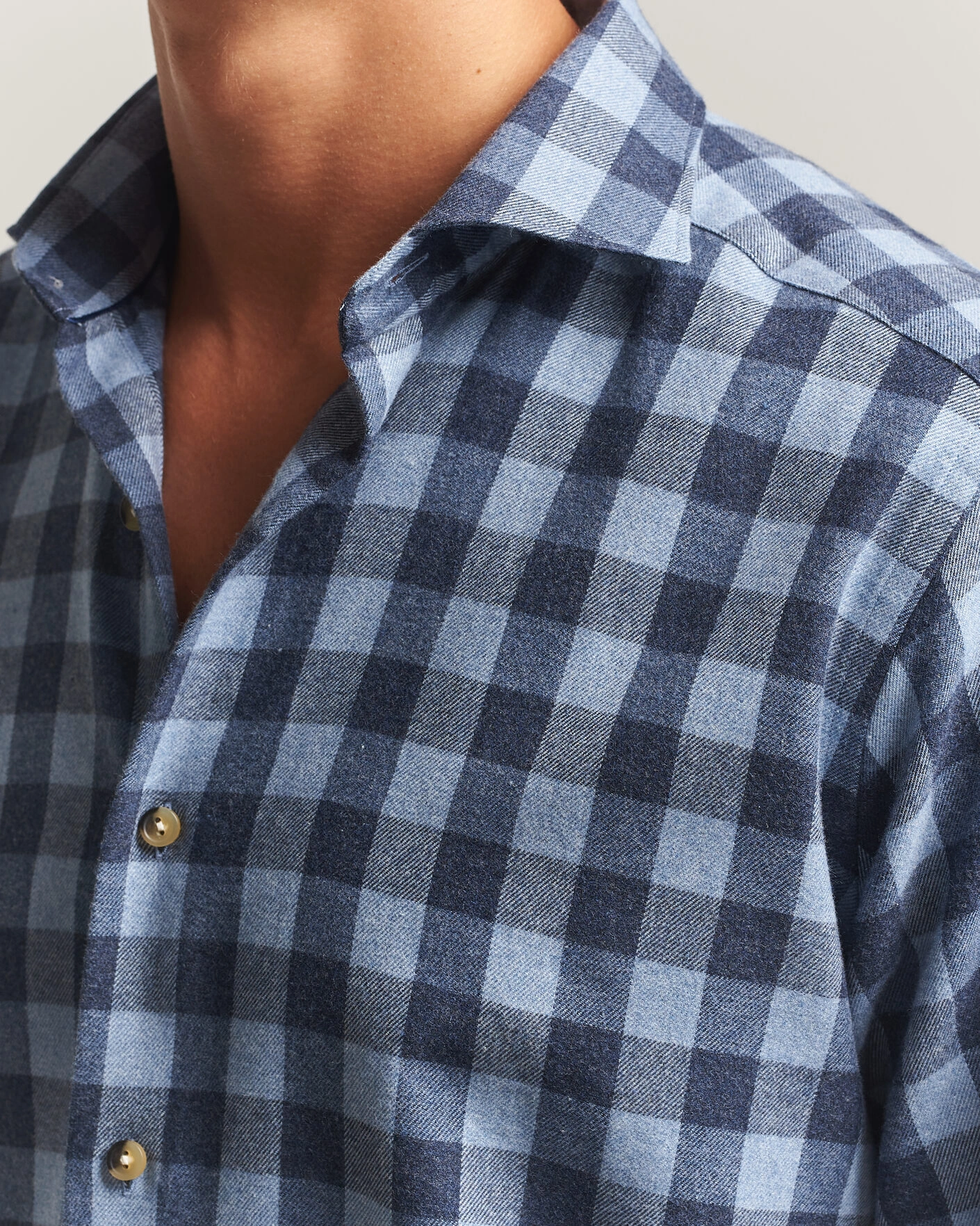Herr | Skjortor | Eton | Casual Fit Checked Flannel Shirt Mid Blue