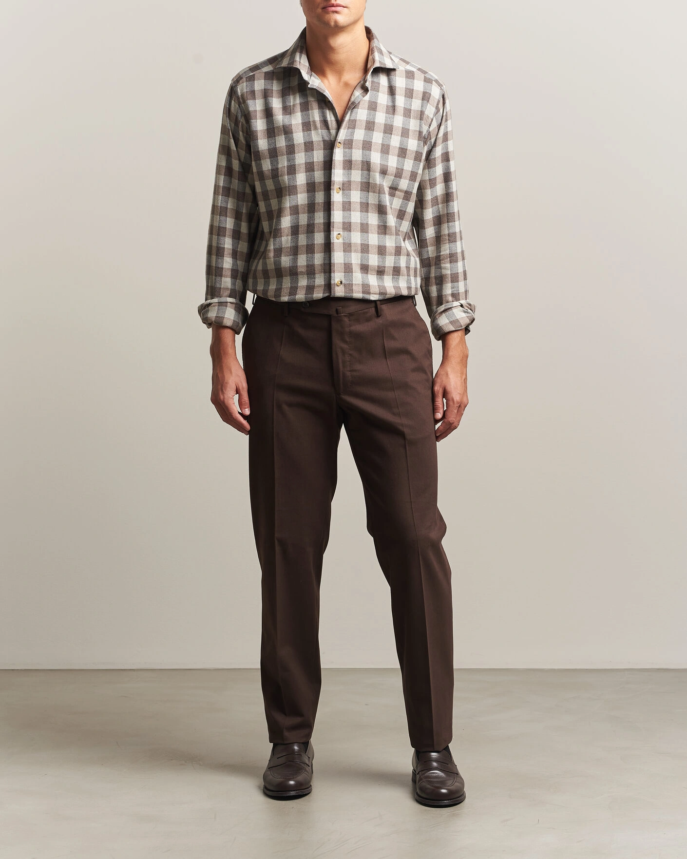 Herr | Skjortor | Eton | Casual Fit Checked Flannel Shirt Beige
