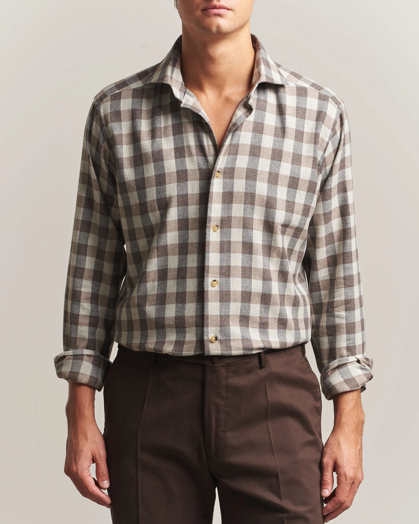 Herr | Skjortor | Eton | Casual Fit Checked Flannel Shirt Beige