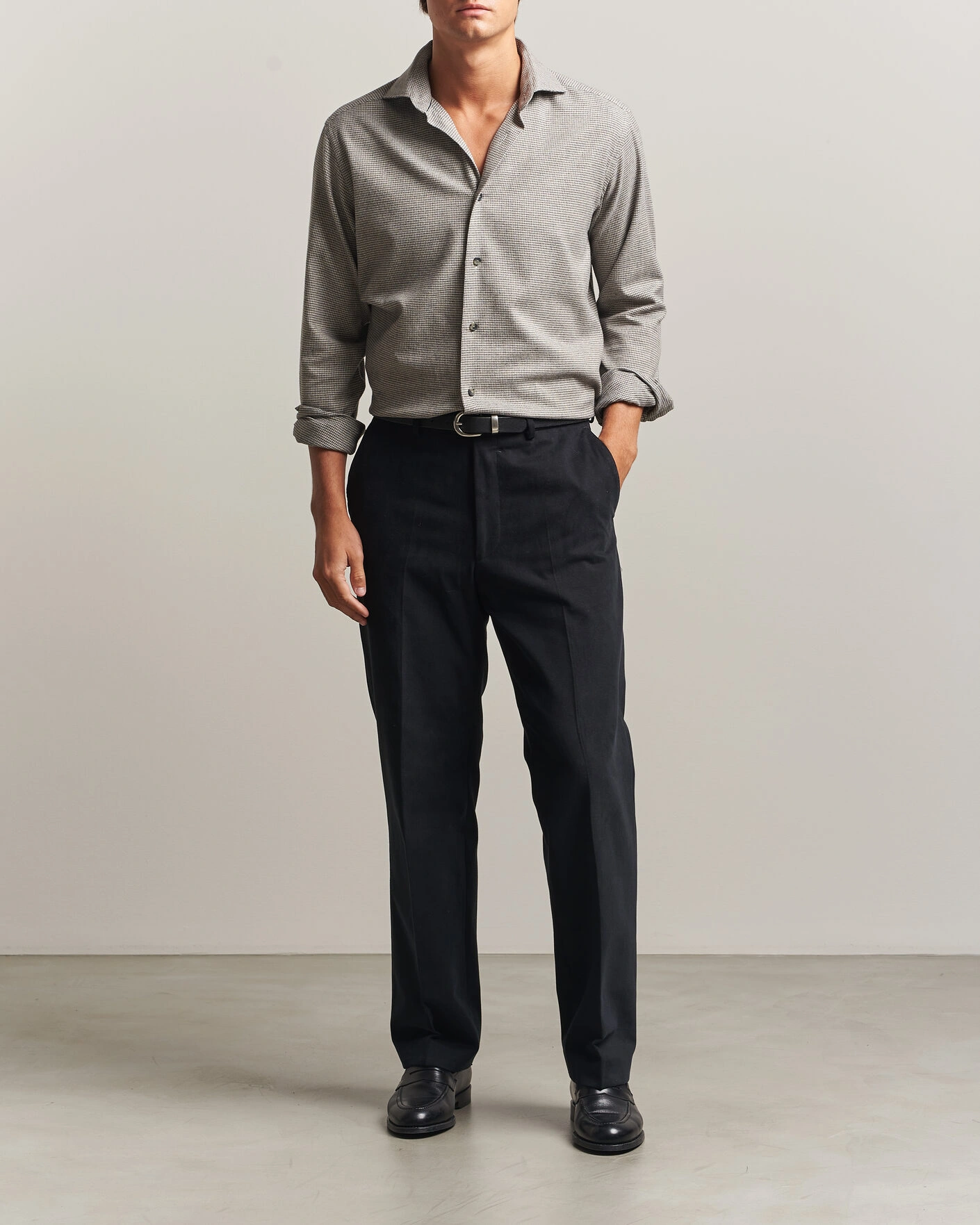 Herr | Skjortor | Eton | Casual Fit Houndstooth Flannel Shirt Mid Grey