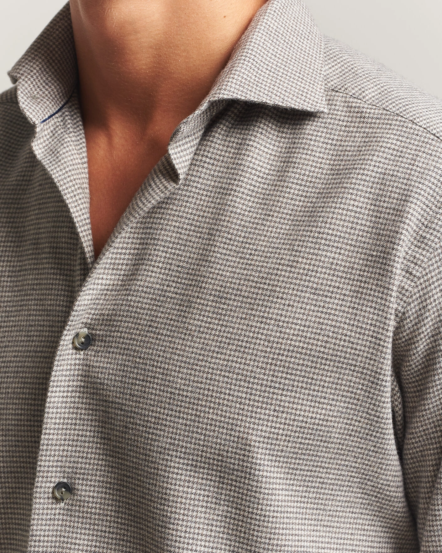 Herr | Skjortor | Eton | Casual Fit Houndstooth Flannel Shirt Mid Grey