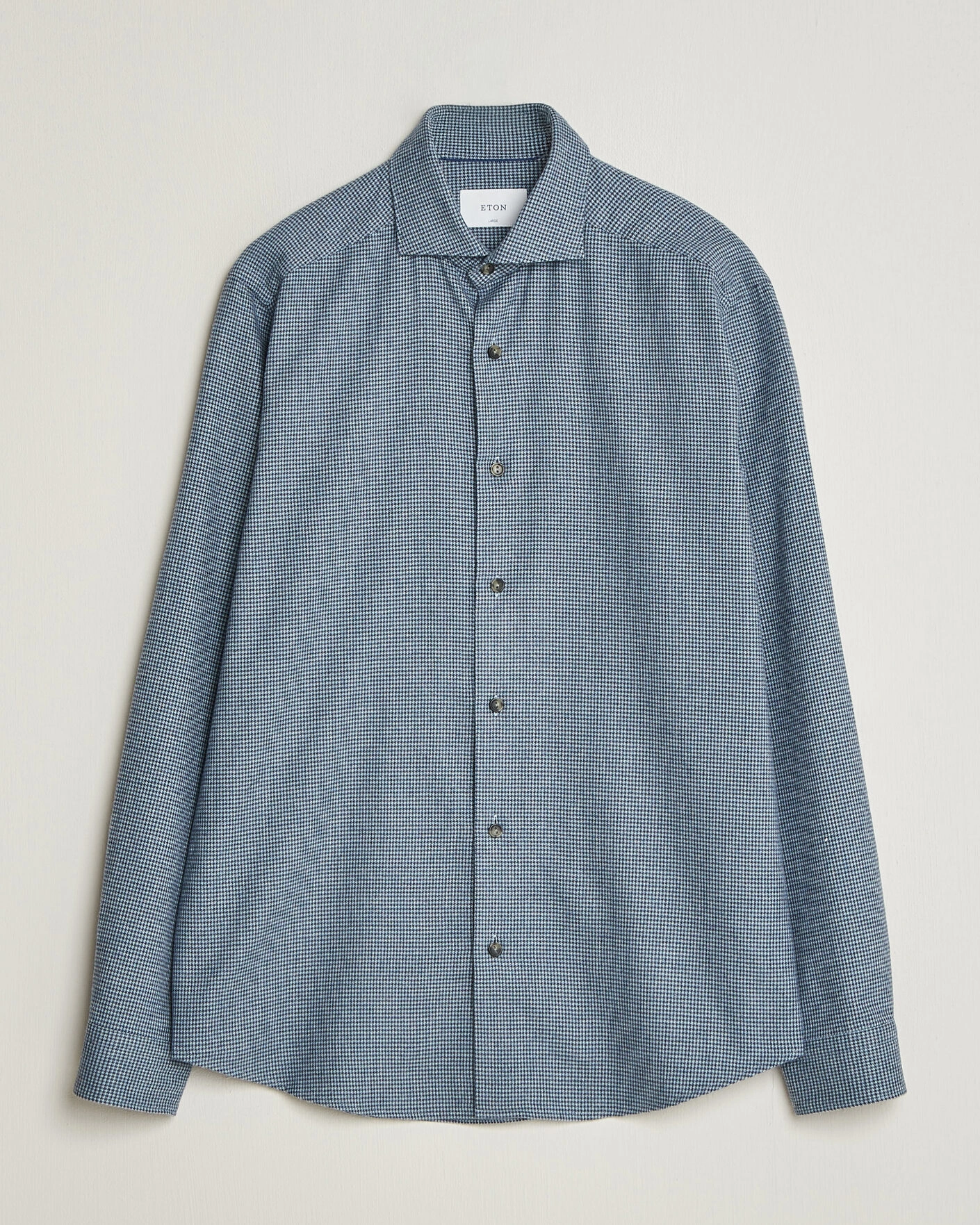 Herr | Skjortor | Eton | Casual Fit Houndstooth Flannel Shirt Mid Blue