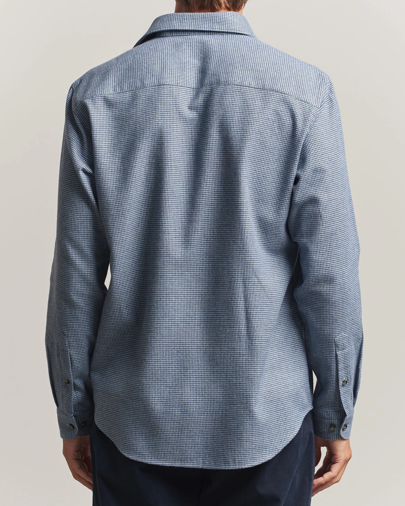 Herr | Skjortor | Eton | Casual Fit Houndstooth Flannel Shirt Mid Blue