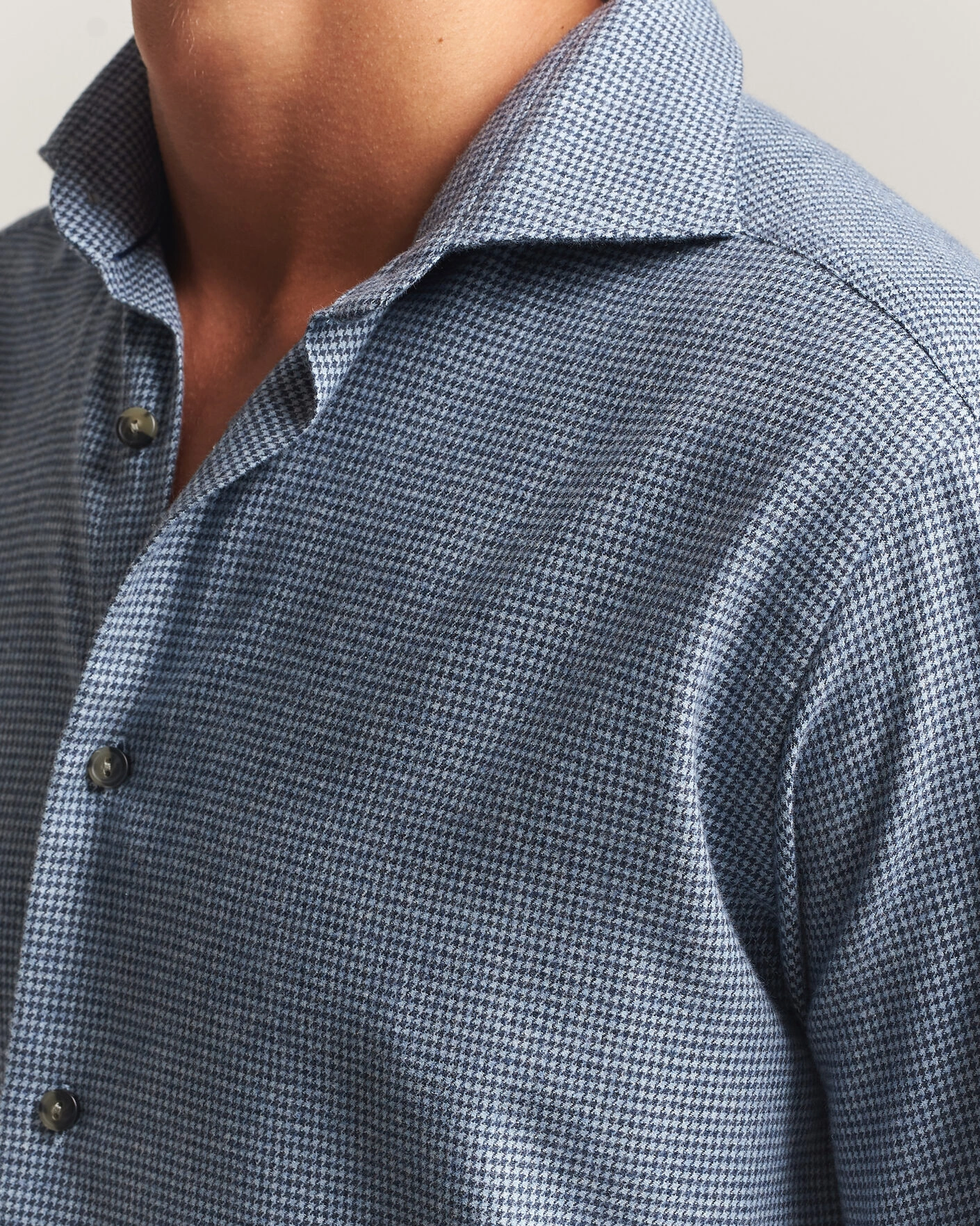 Herr | Skjortor | Eton | Casual Fit Houndstooth Flannel Shirt Mid Blue
